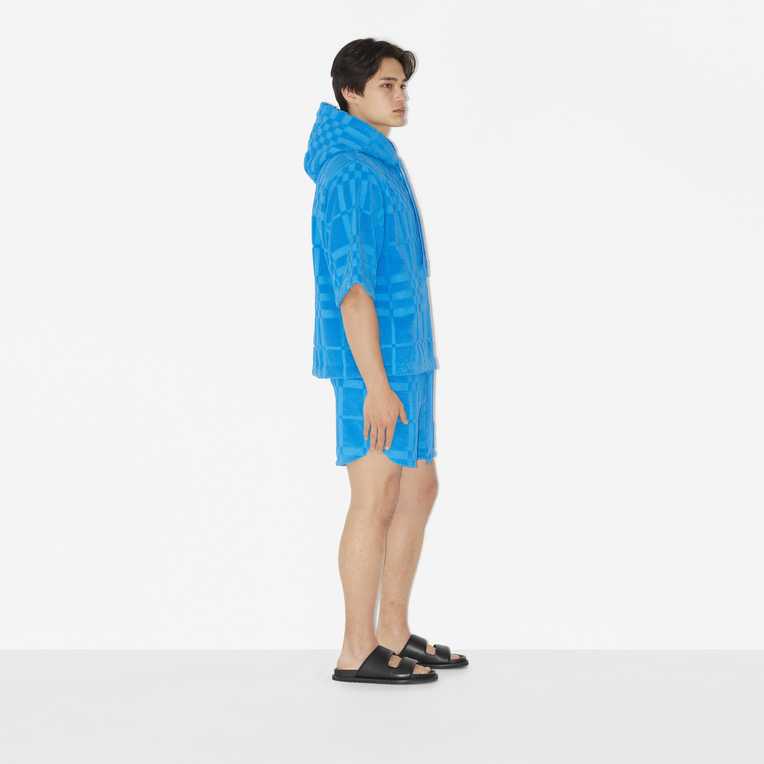 Blusa com capuz de algodão Check (Azul Cerúleo Intenso) - Homens | Burberry® oficial - 3