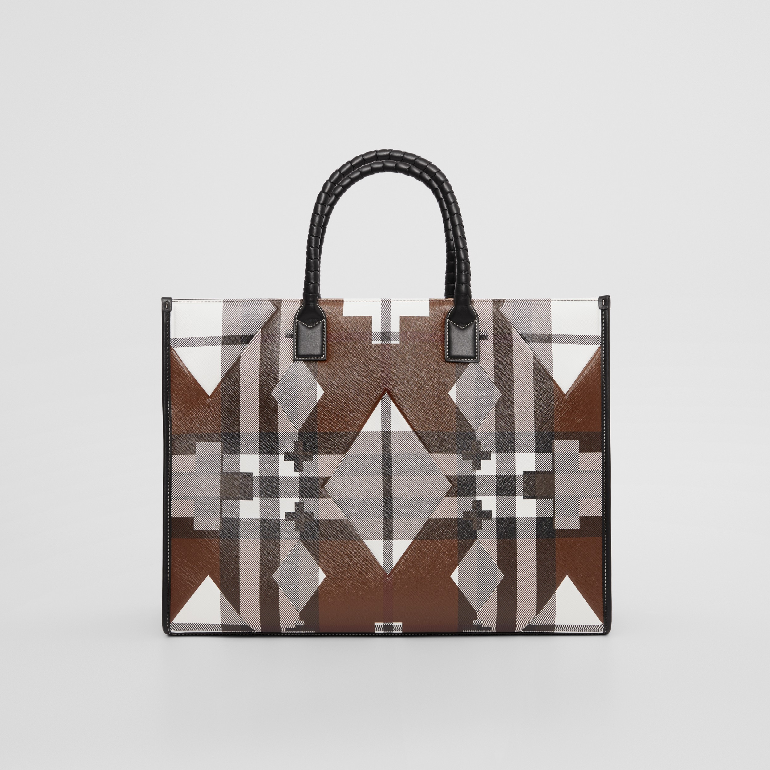 Bolsa tote com estampa xadrez geométrica (Marrom Bétula Escuro/ Branco) - Homens | Burberry® oficial - 1