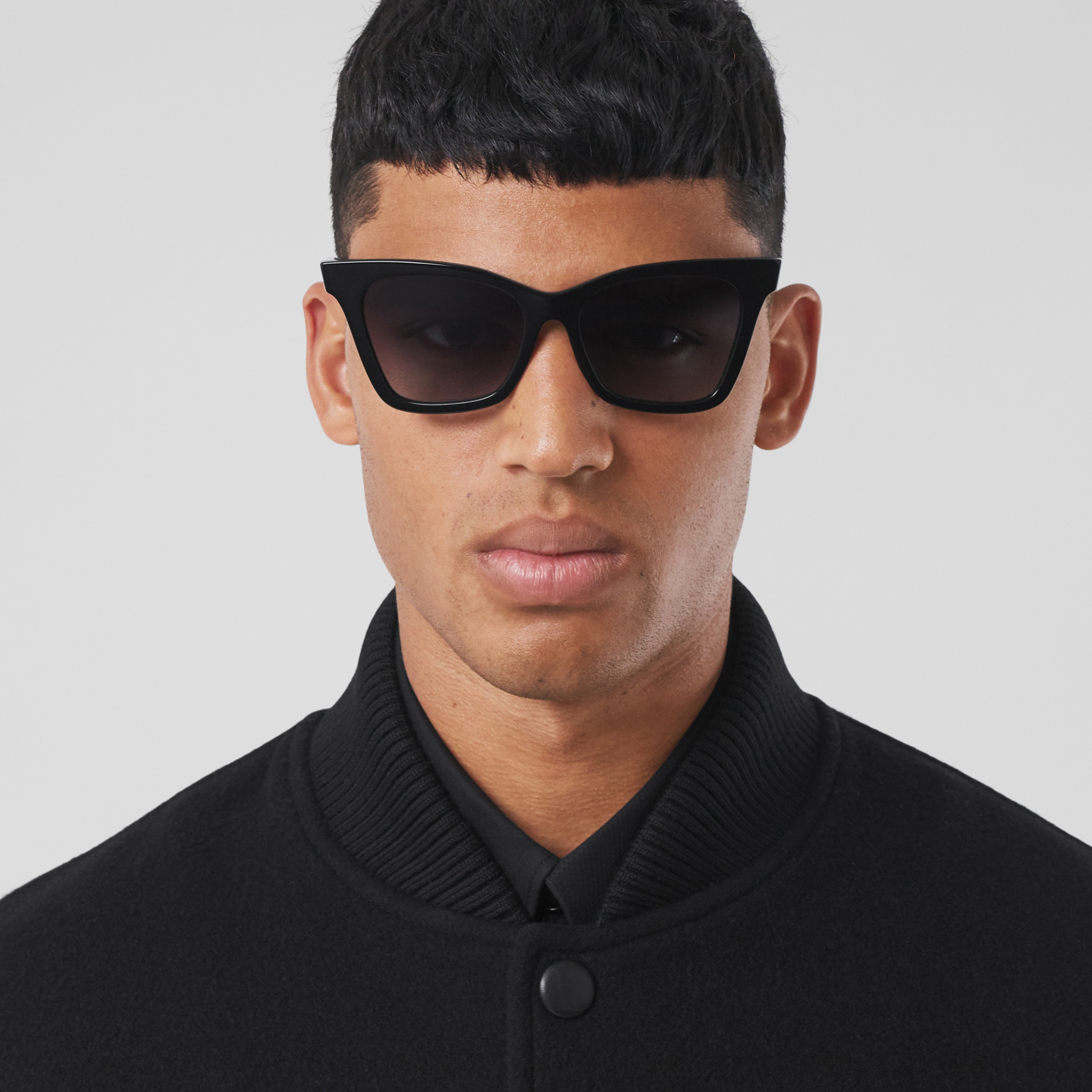 Check Detail Square Frame Sunglasses in Black/beige - Women | Burberry® Official - 4
