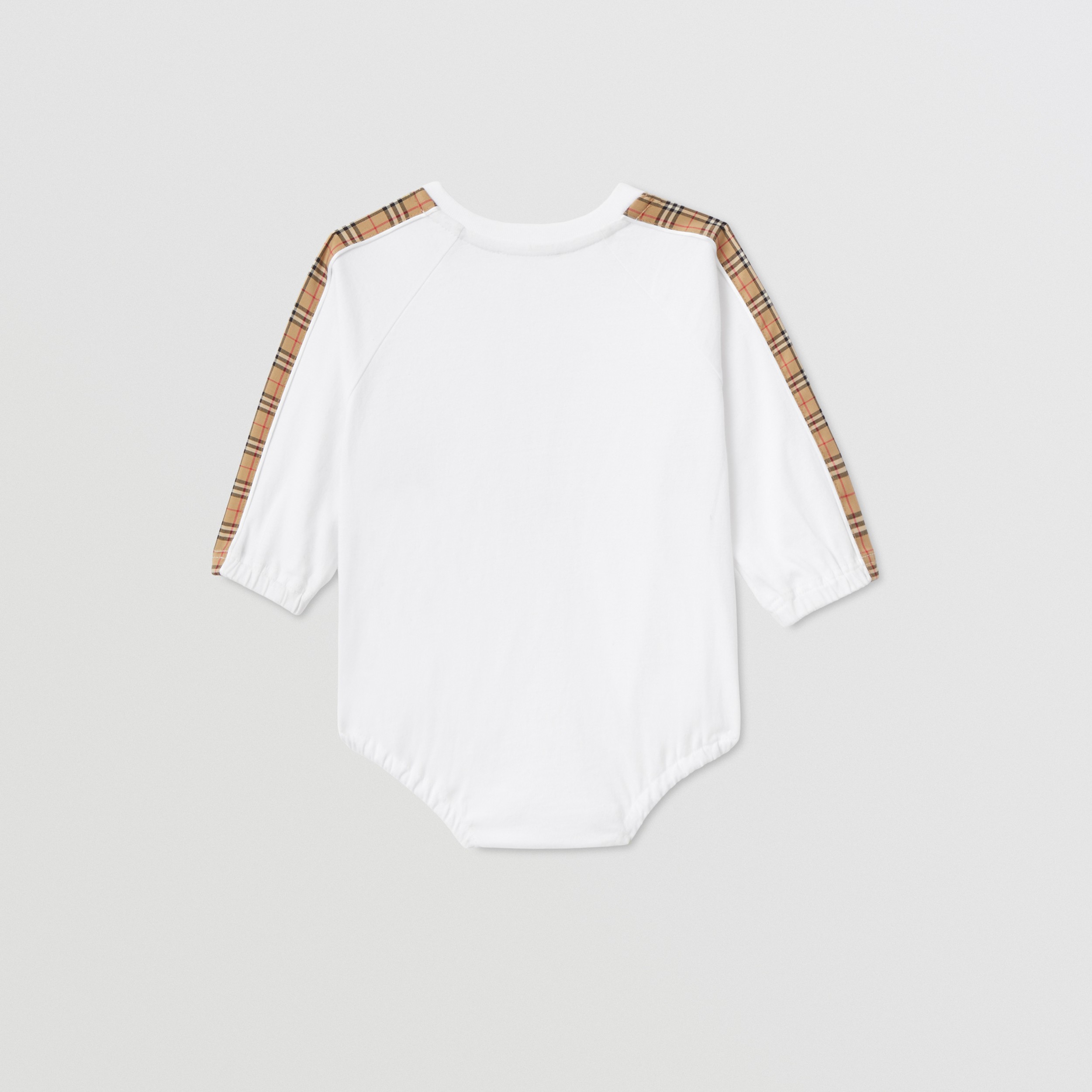 格纹装饰棉质婴儿连身衣 (白色) - 儿童 | Burberry® 博柏利官网 - 4