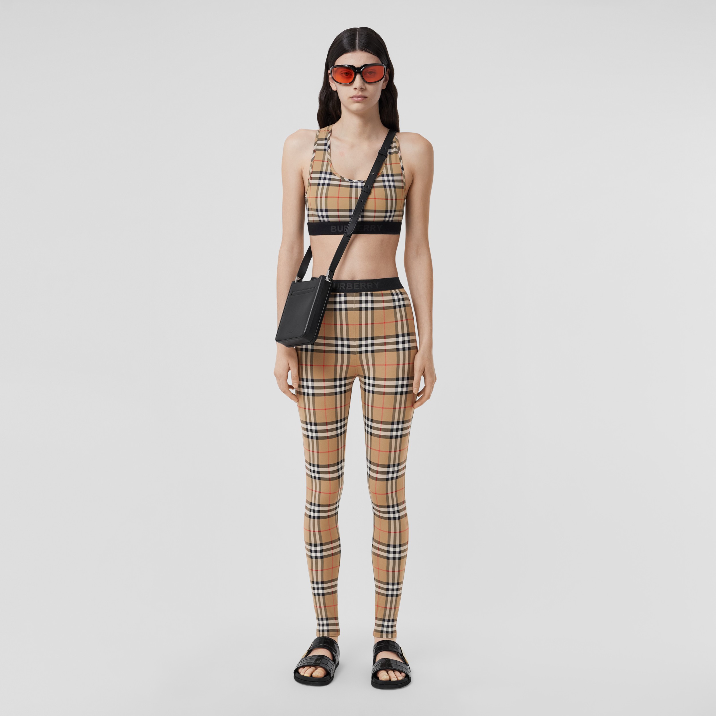 Logo Detail Vintage Check Bra Top in Archive Beige - Women | Burberry® Official - 4