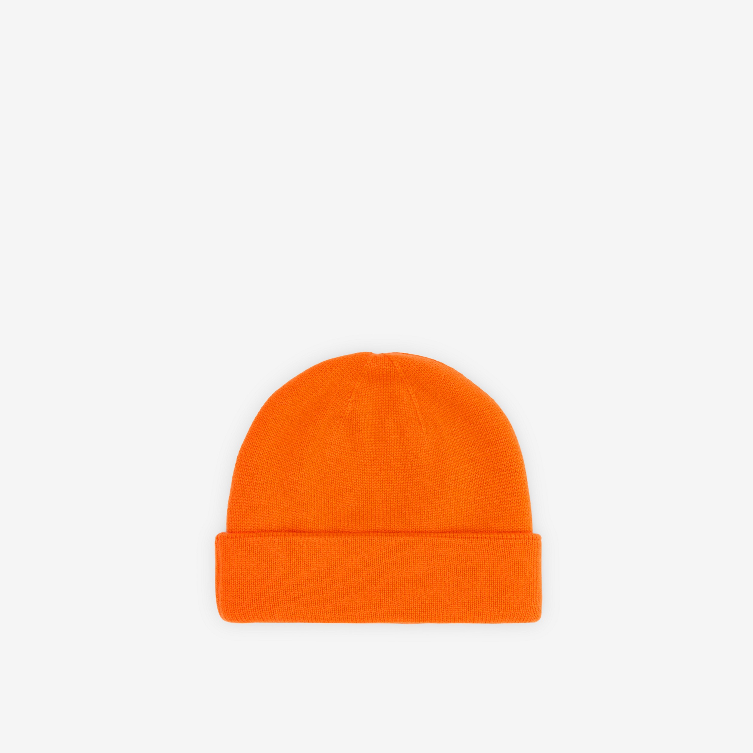 Embroidered Oak Leaf Crest Cashmere Beanie in Bright Orange | Burberry® Official - 3