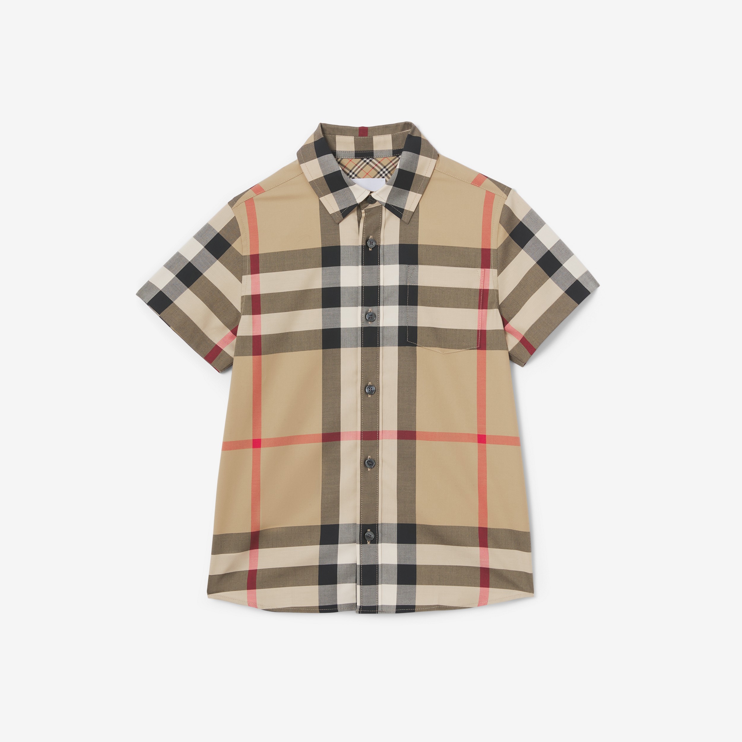 Short-sleeve Check Stretch Cotton Shirt in Archive Beige | Burberry® Official - 1