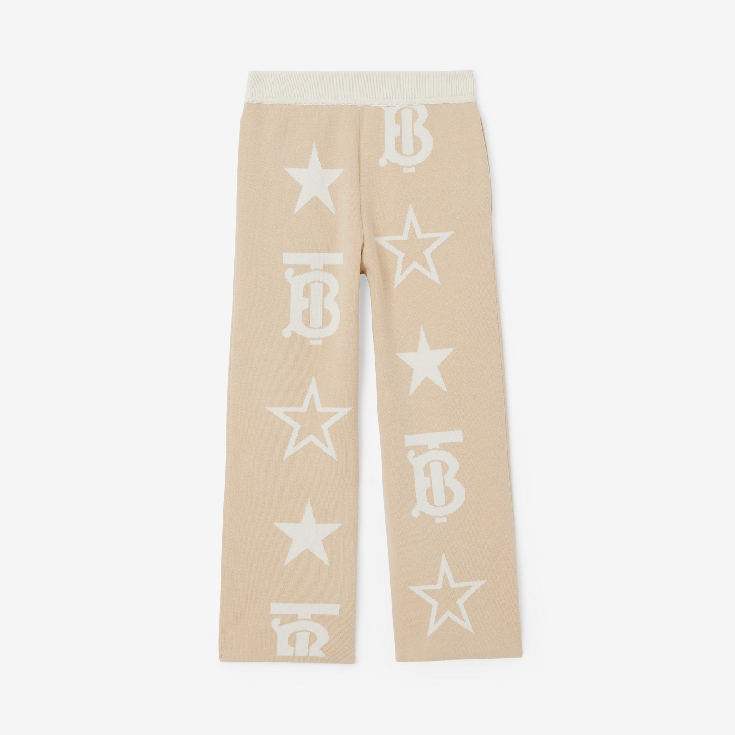 TB Star Cotton Blend Jacquard Trousers in Almond Beige | Burberry® Official - 2