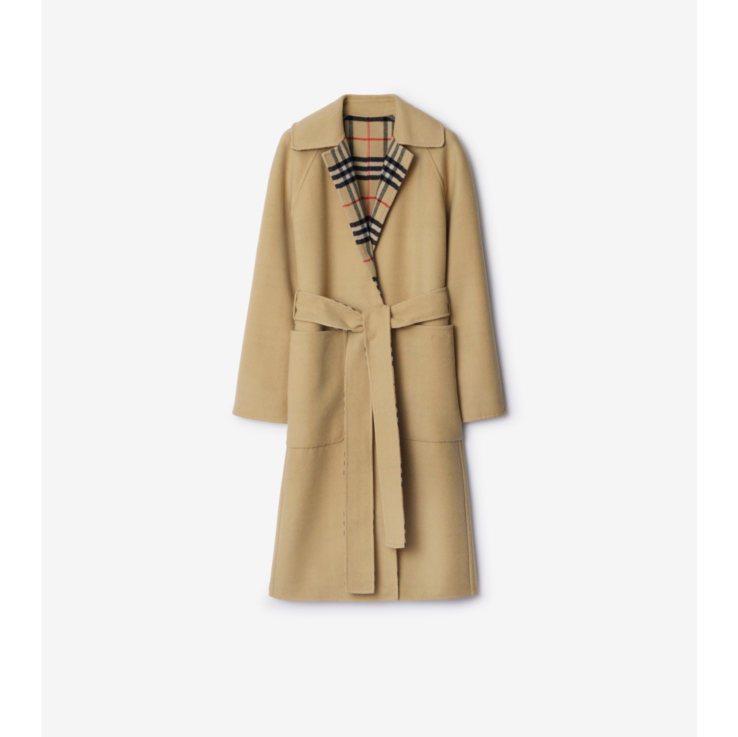 Long Reversible Check Wool Car Coat in Flax Women Burberry Official