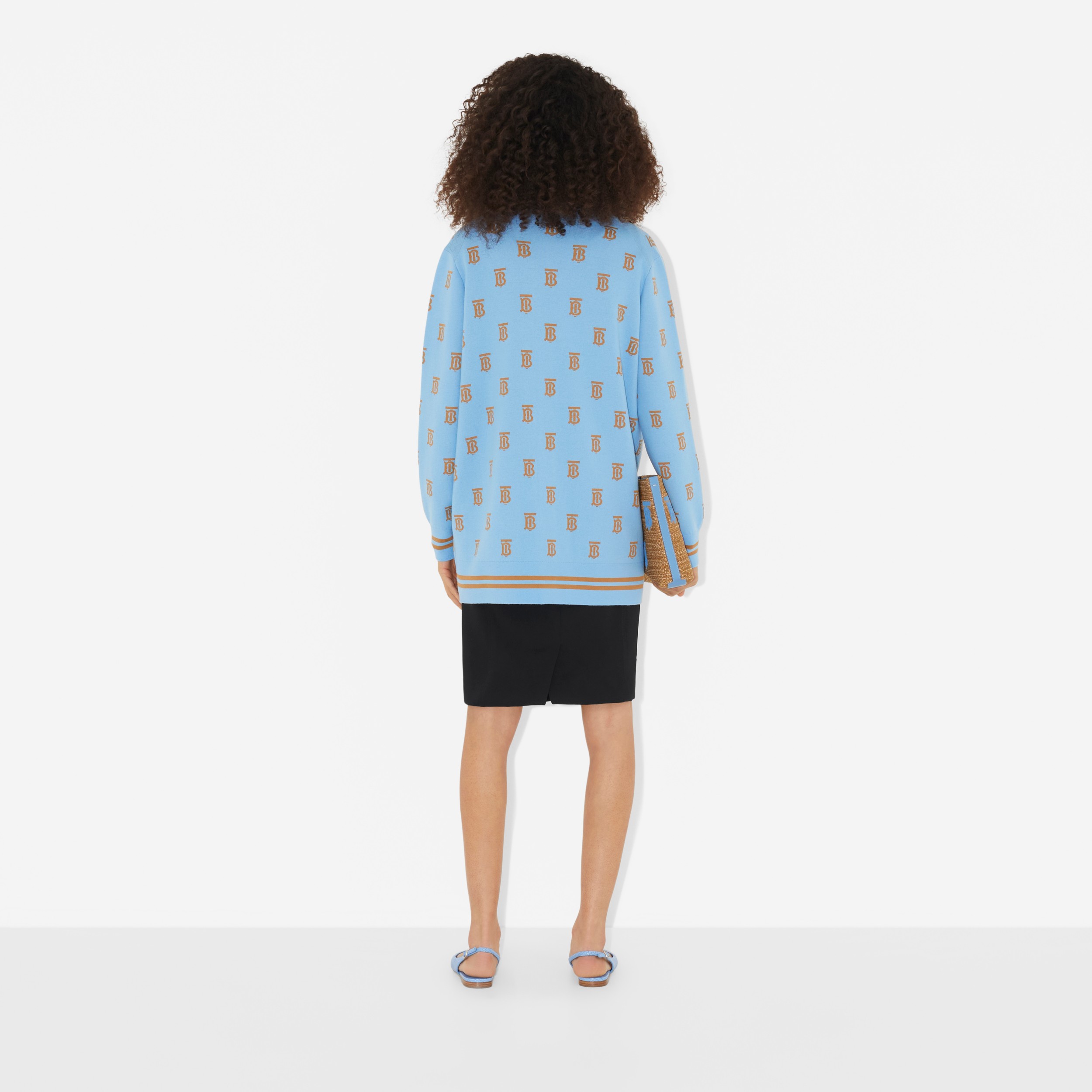 Monogram Wool Silk Blend Oversized Cardigan in Foxglove Blue - Women | Burberry® Official - 4