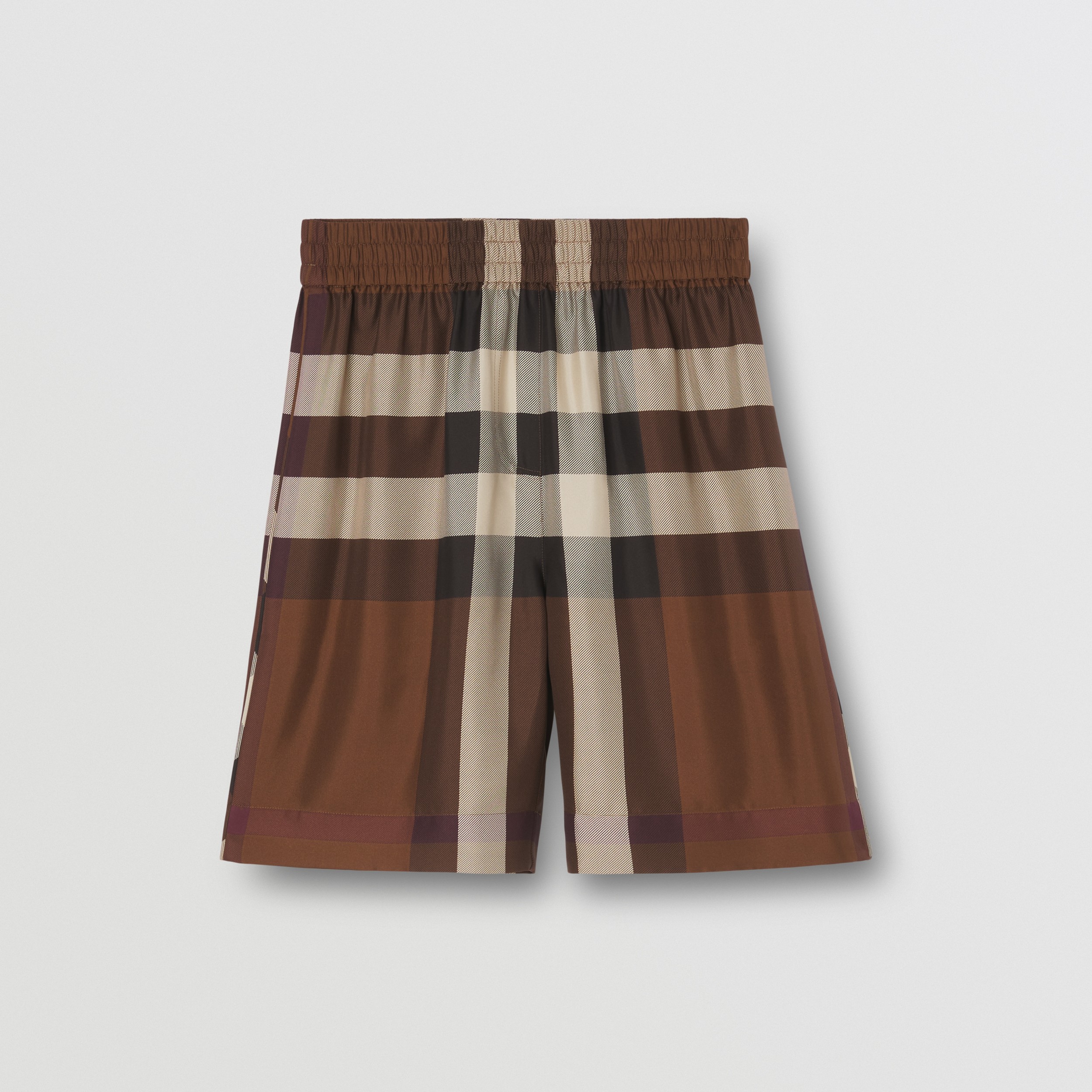 Check Silk Shorts in Dark Birch Brown - Women | Burberry® Official - 4