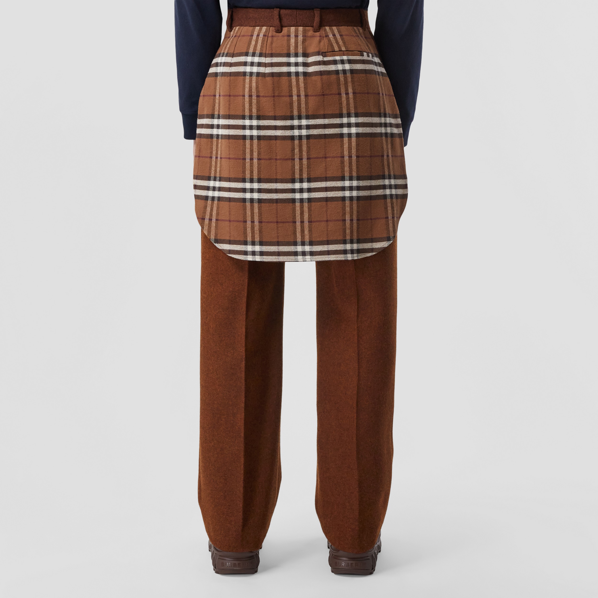 Calças estilo pantalona de lã com recorte xadrez (Vermelho Ferrugem) - Homens | Burberry® oficial - 3