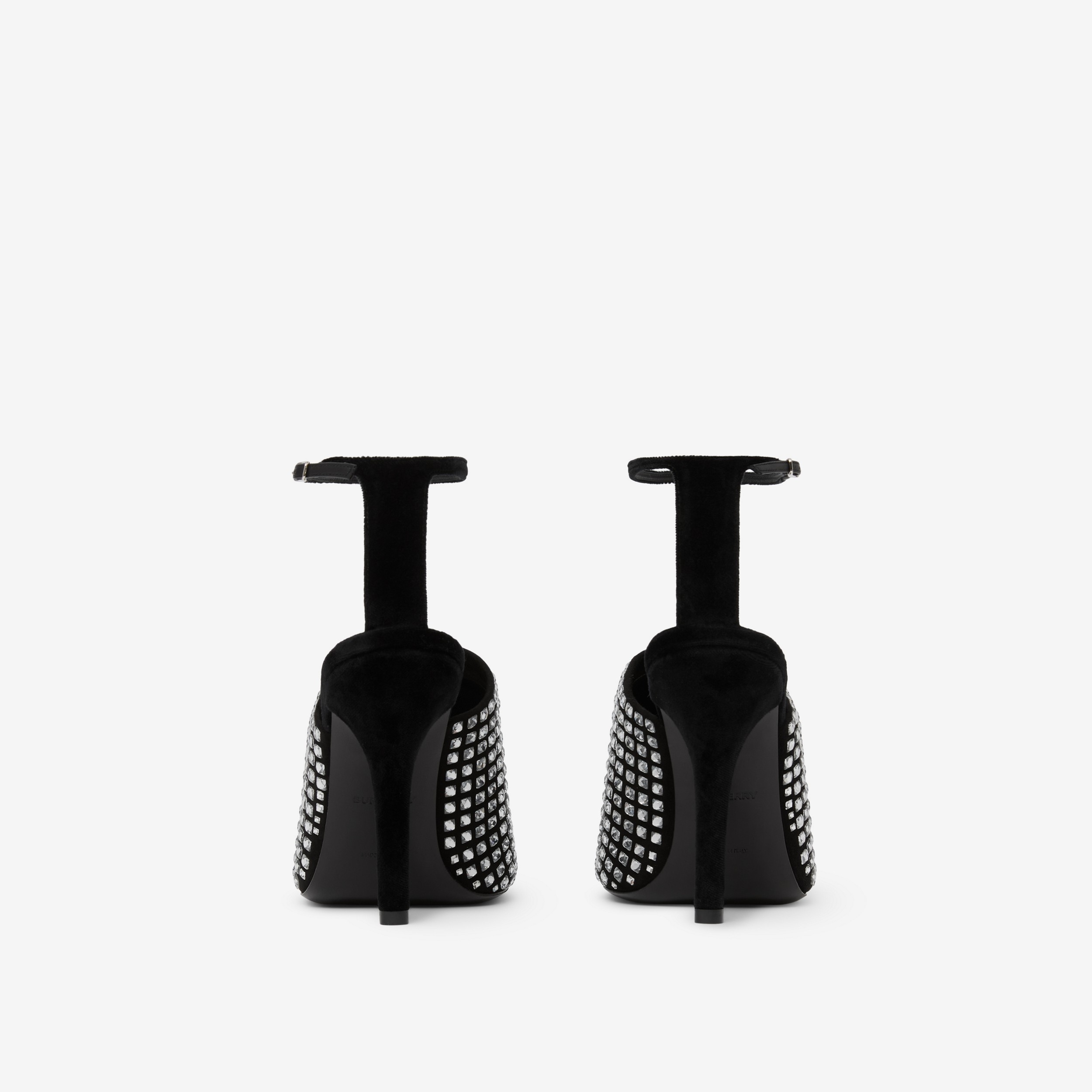 Crystal Detail Velvet Stiletto-heel Sandals in Black/crystal - Women | Burberry® Official - 3