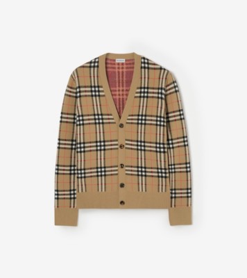 Check Cotton Wool Cardigan in Sand beige - Men | Burberry® Official