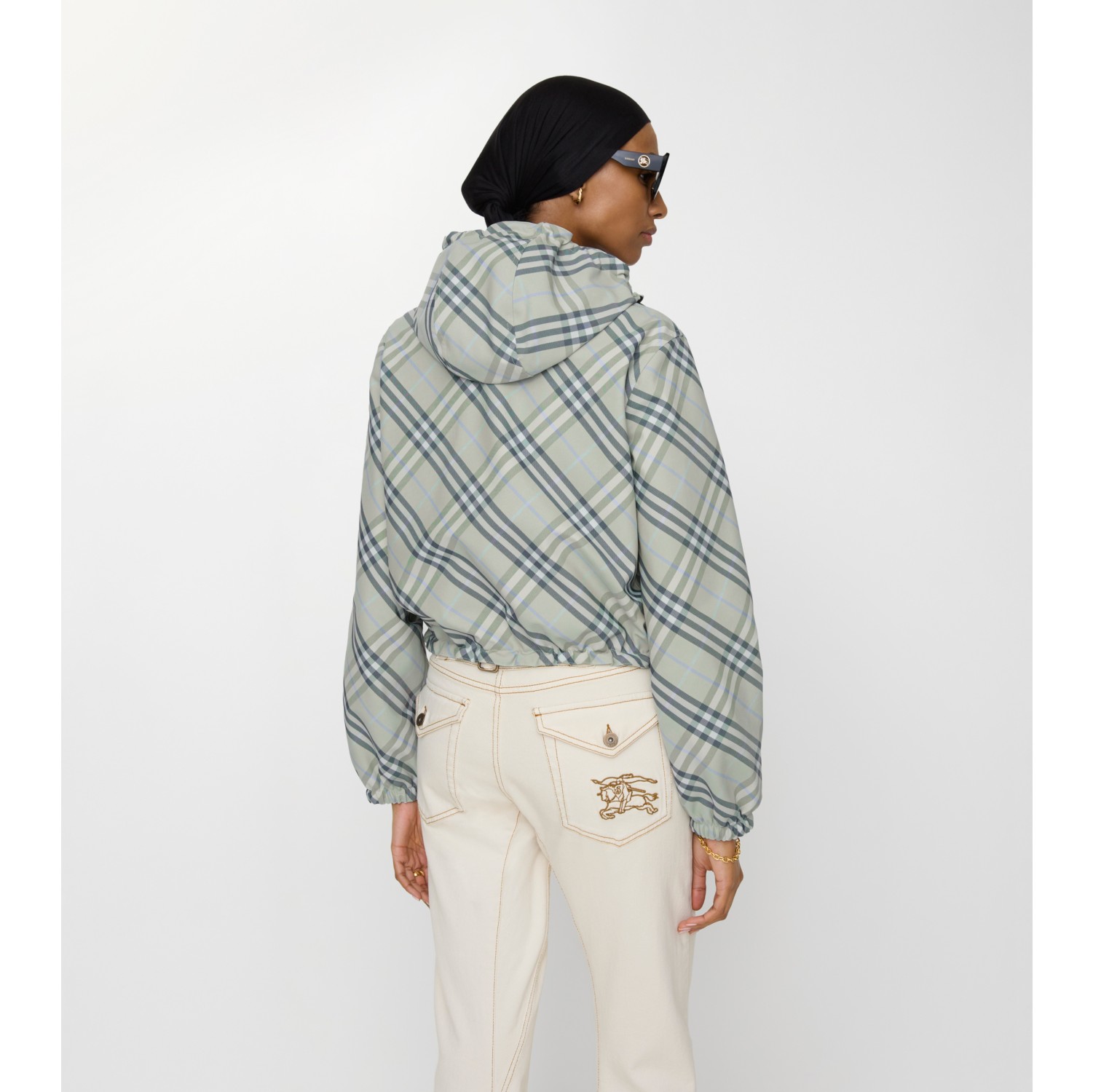 Cropped Reversible Check Jacket in Seafoam green - Women, Wool | Burberry® Official