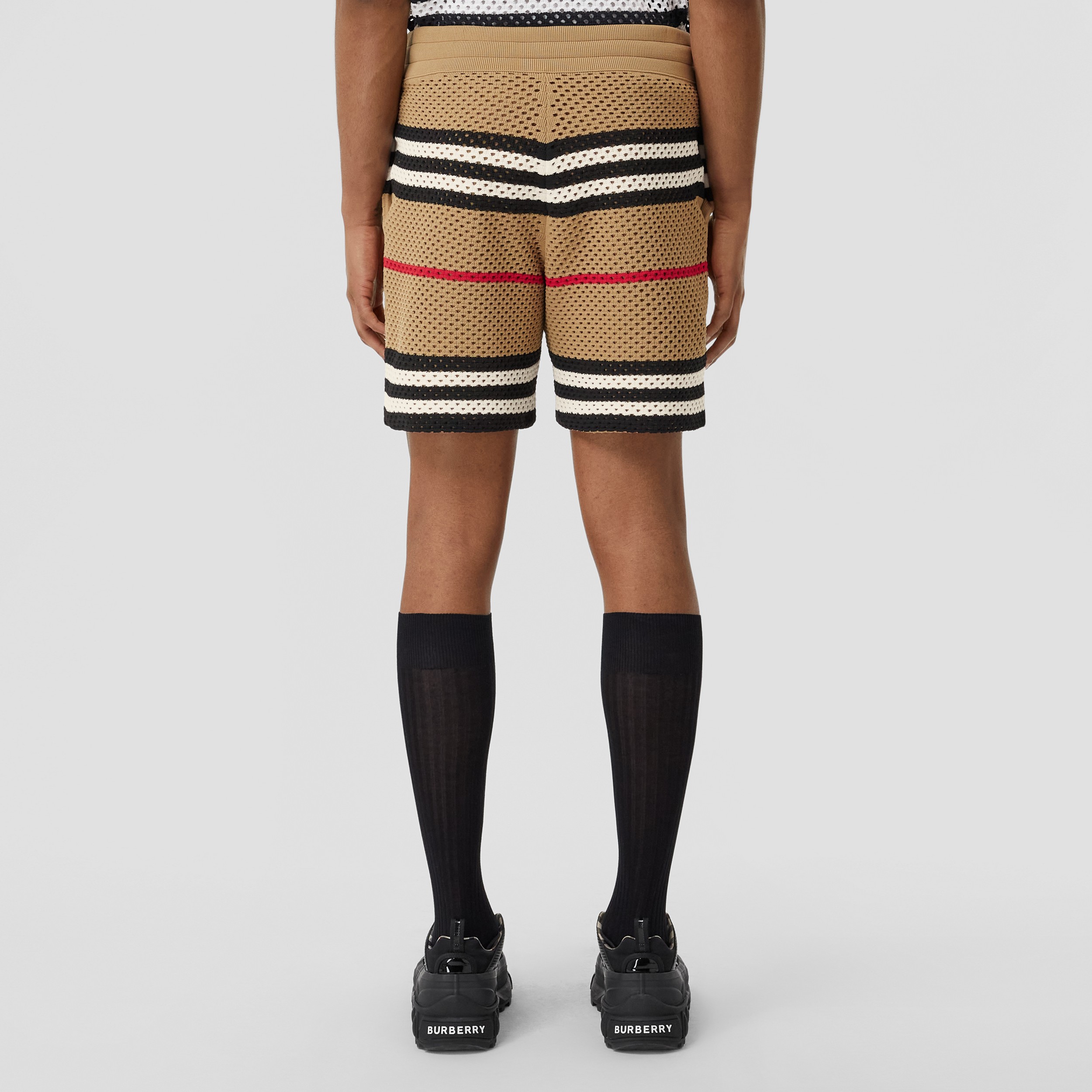 Icon Stripe Pointelle Knit Shorts in Camel - Men | Burberry® Official