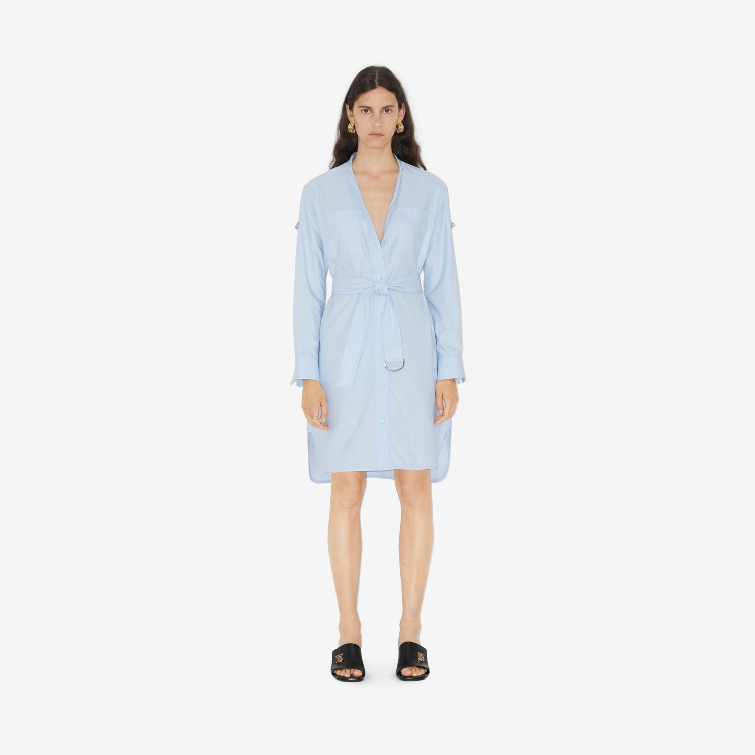 Cotton Oxford Shirt Dress in Pale Blue - Women | Burberry® Official