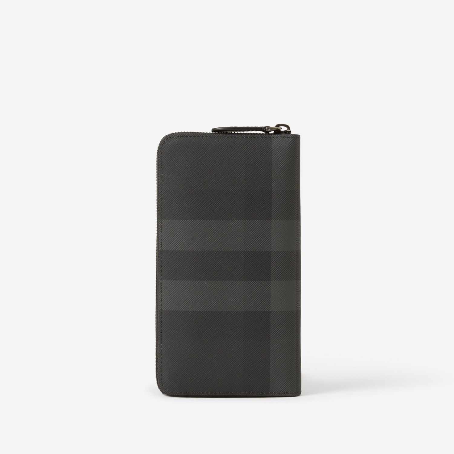 Check and Leather Ziparound Wallet in Charcoal - Men | Burberry® Official