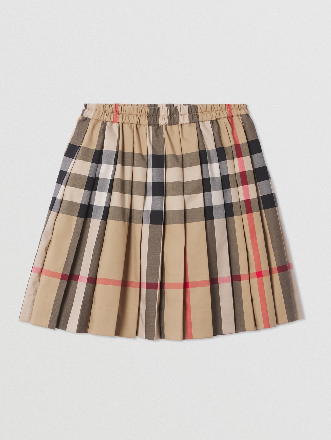 Check Stretch Cotton Pleated Skirt in Archive Beige