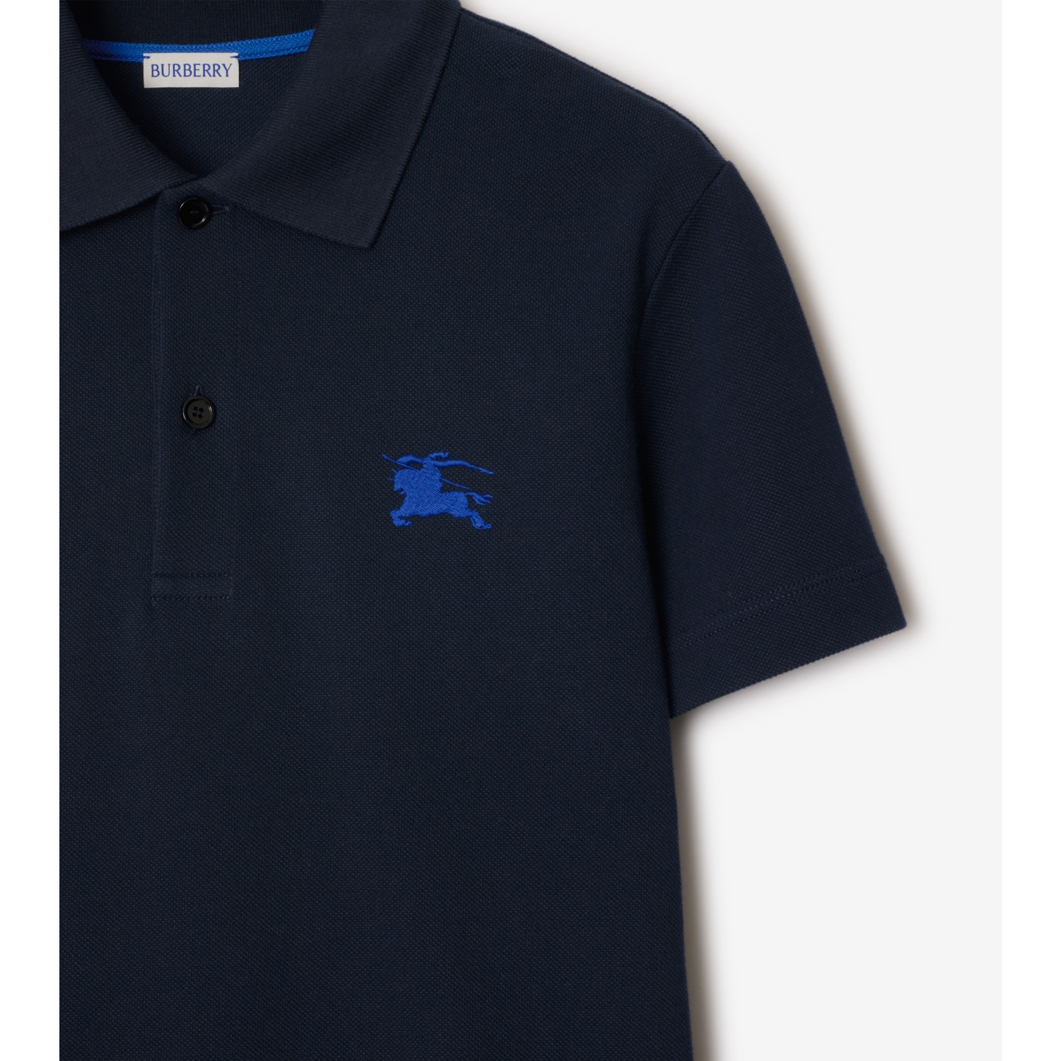 Cotton Polo Shirt in Navy Men Burberry Official