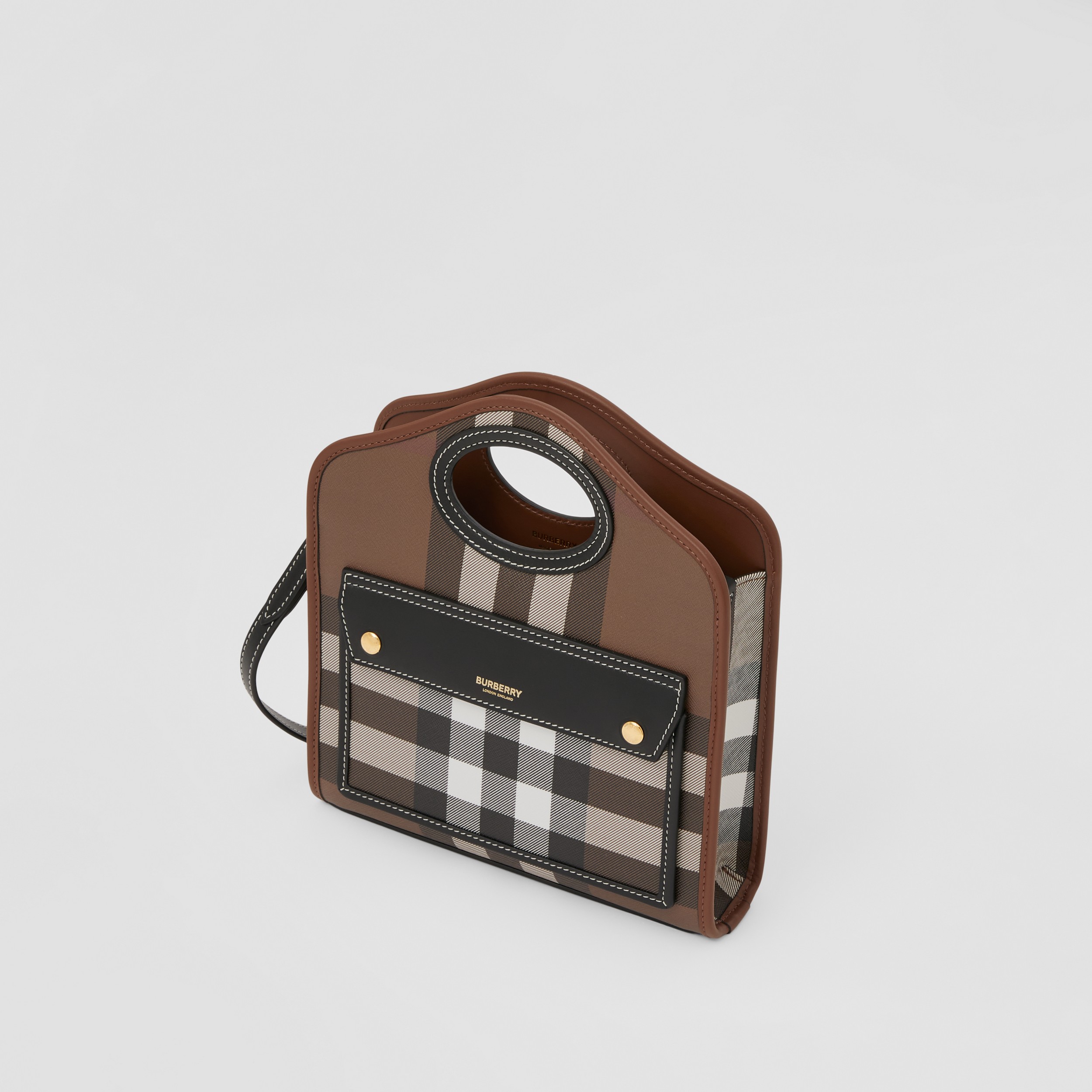 Check and Leather Mini Pocket Bag in Dark Birch Brown - Women | Burberry® Official - 4