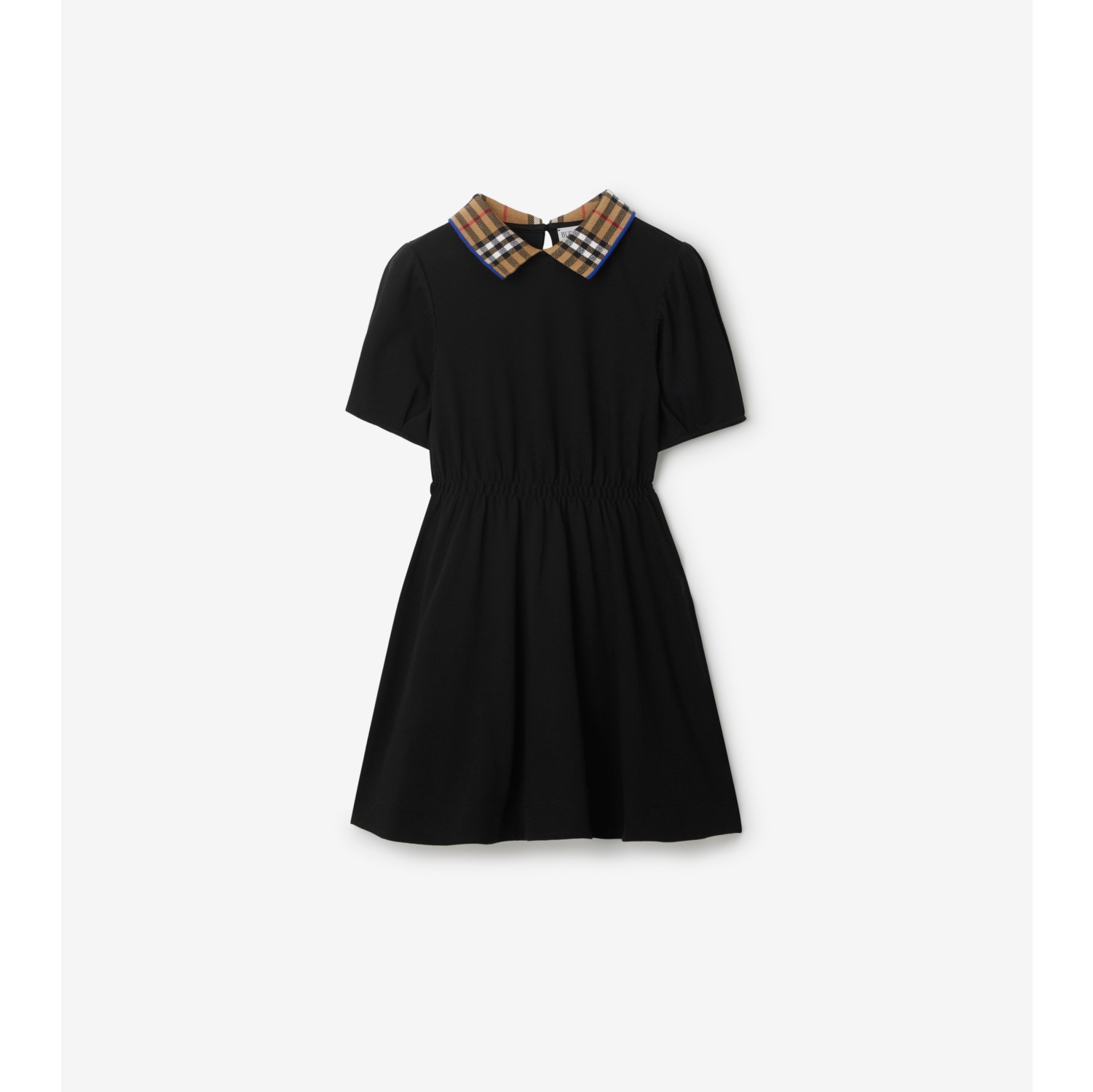 Check Collar Cotton Polo Shirt Dress in Black Burberry Official