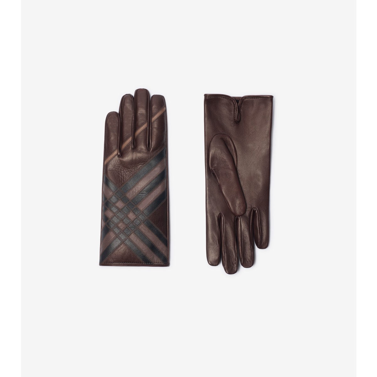  Check Intarsia Leather Gloves