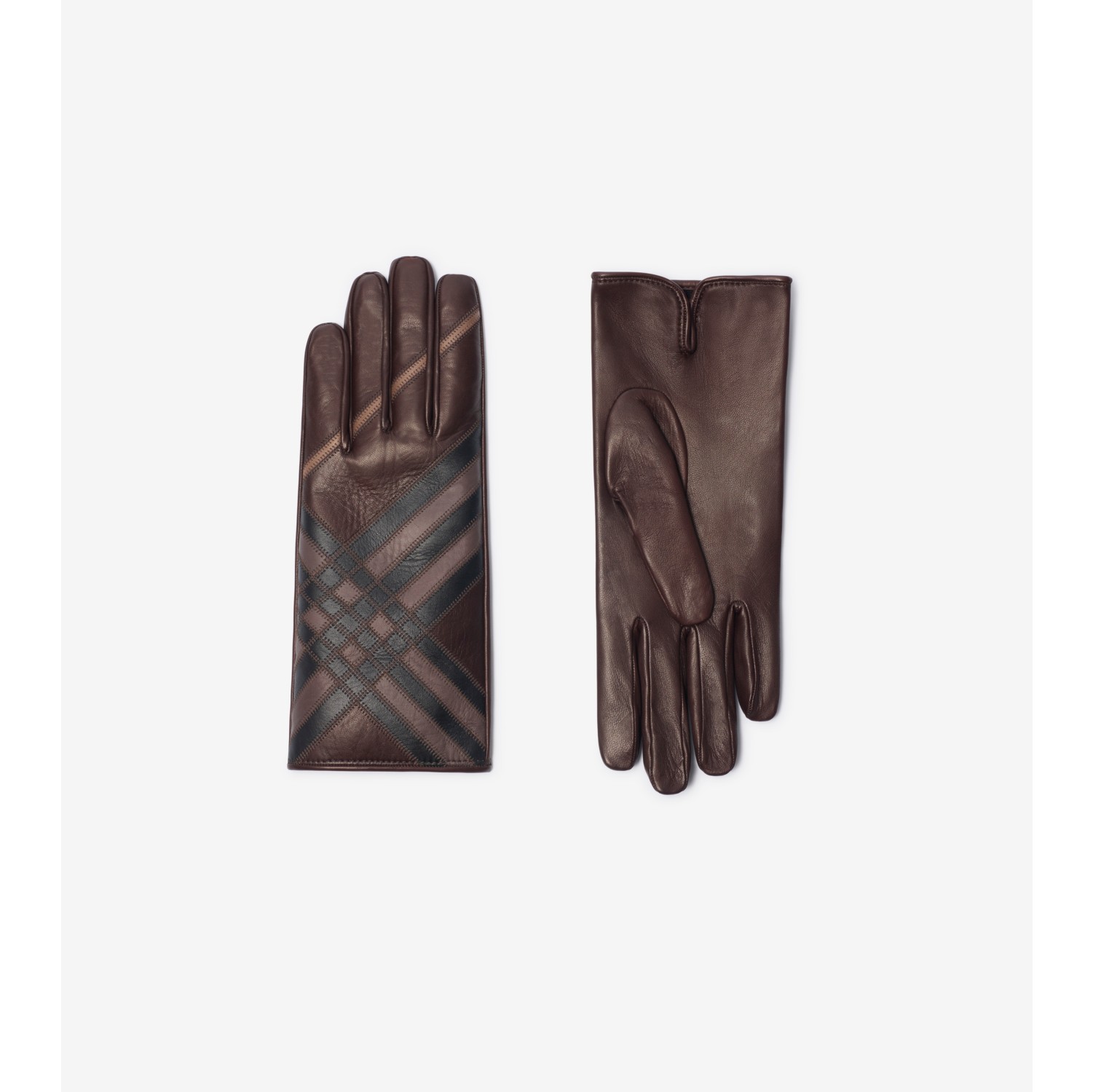 Check Intarsia Leather Gloves