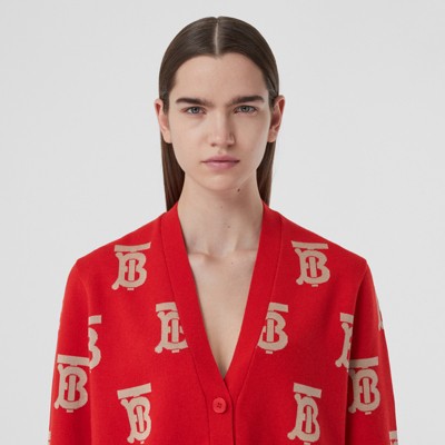 bright red cardigan