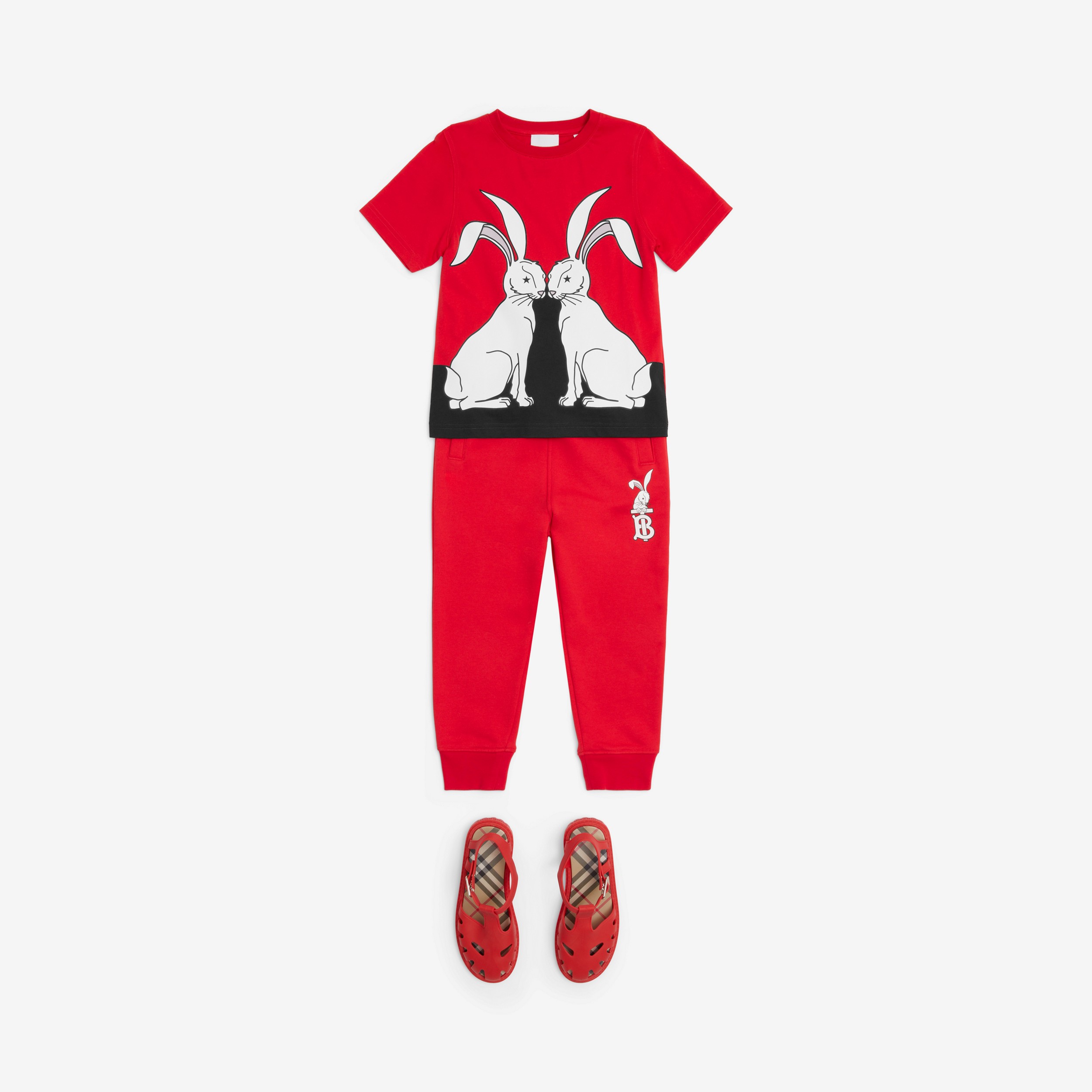 Camiseta de algodão com estampa de coelho (Vermelho Intenso) | Burberry® oficial - 3