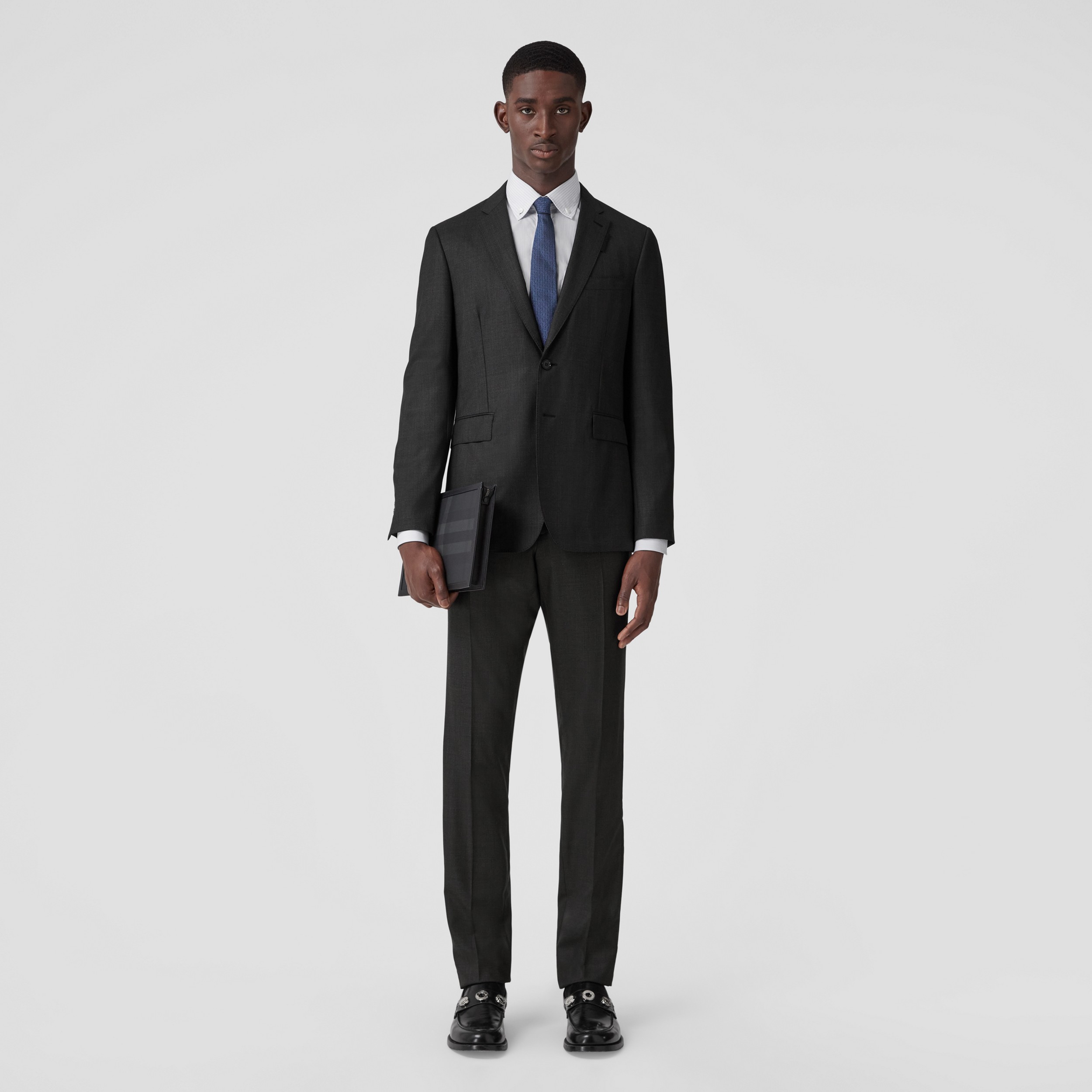 Slim Fit Wool Trousers in Charcoal - Men | Burberry® Official - 1