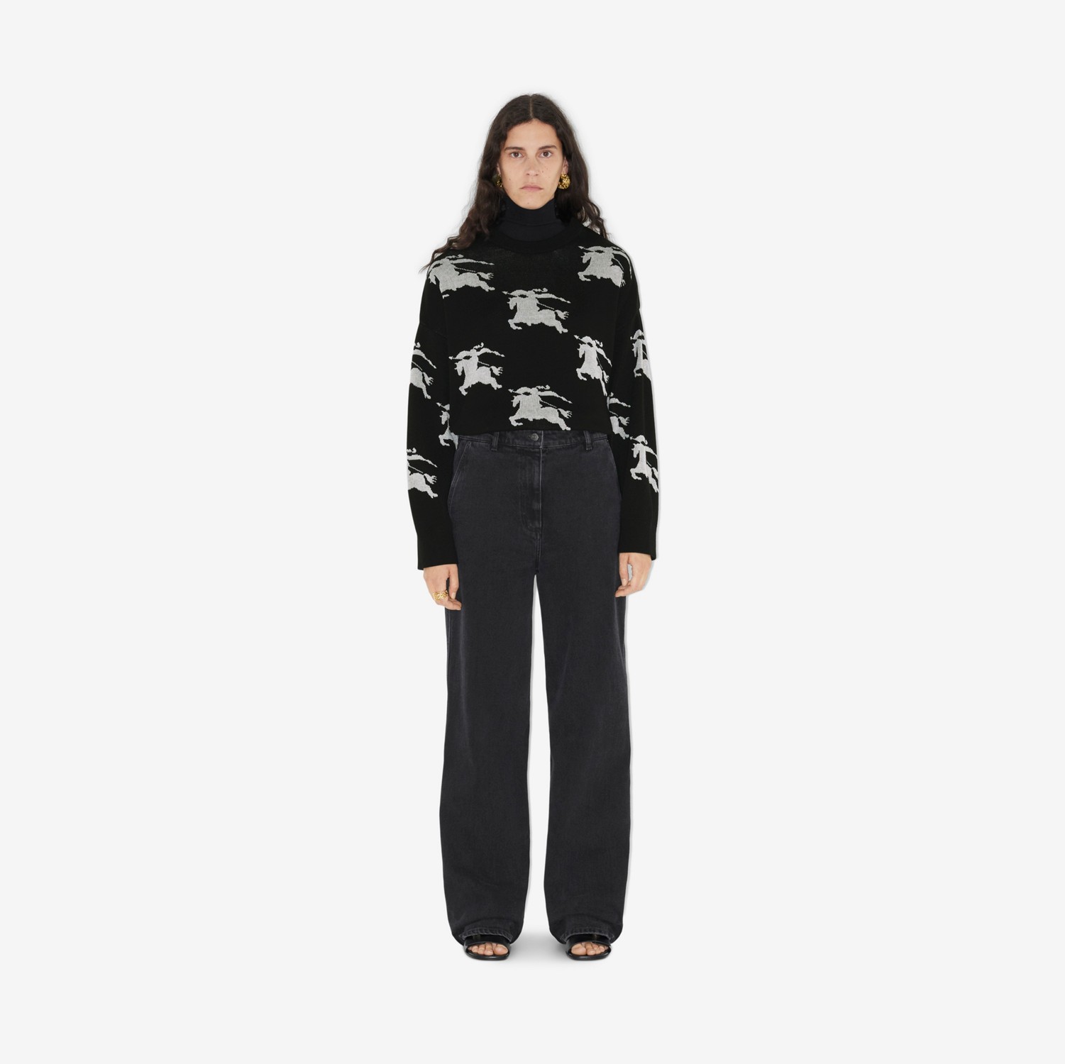 Pullover aus Baumwolle und Seide mit EKD-Motiv in Jacquard-Webung (Schwarz/weiß) - Damen | Burberry®