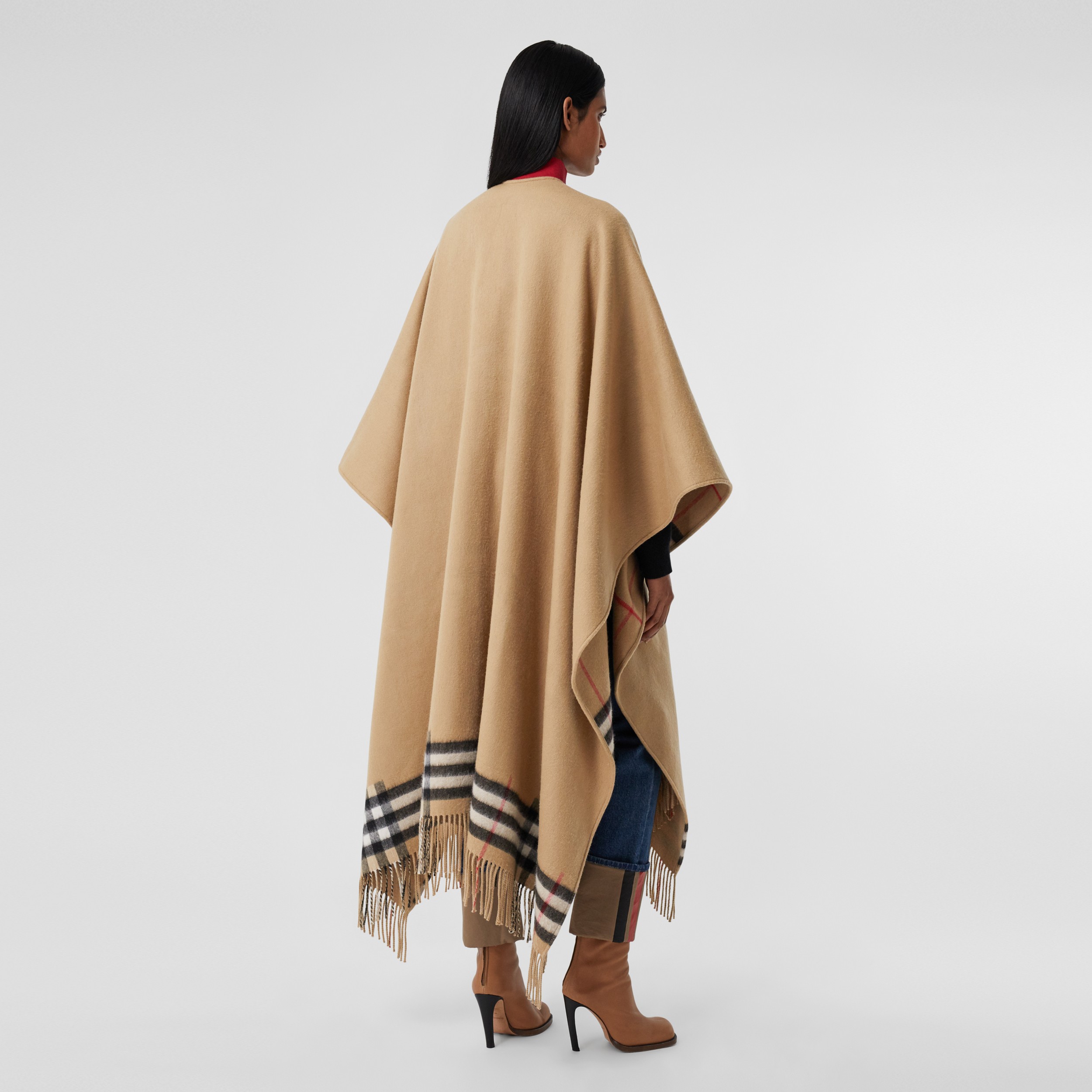 Reversible Check Wool Cashmere Cape in Archive Beige | Burberry® Official - 2