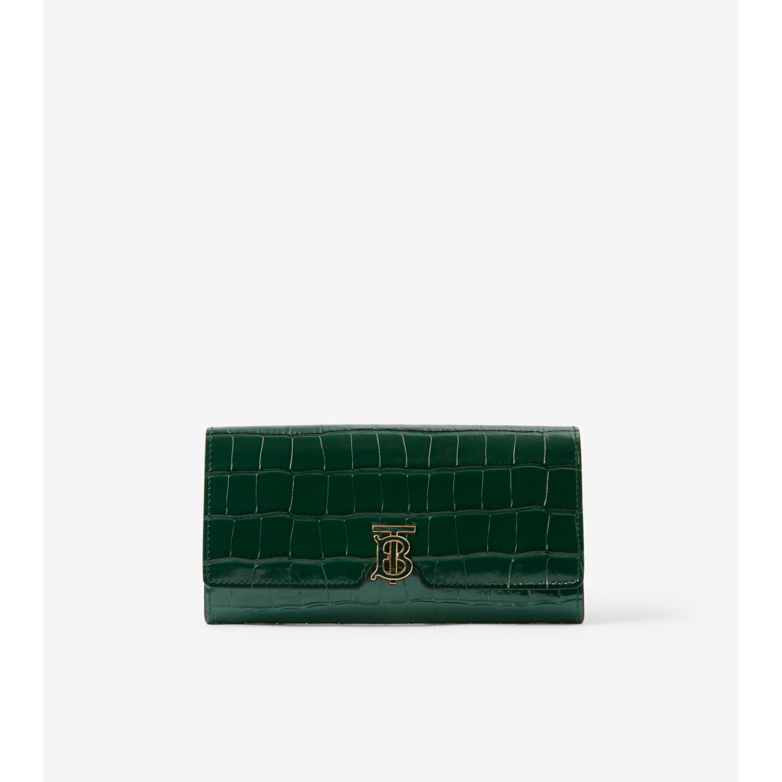 Embossed Leather TB Continental Wallet in Dark Viridian Green 