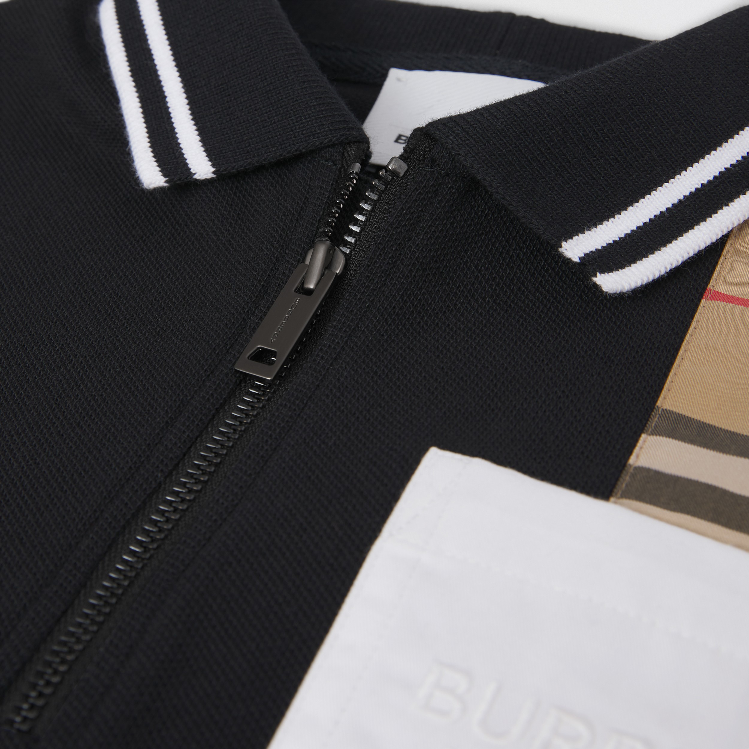 Long-sleeve Vintage Check Panel Cotton Polo Shirt in Black | Burberry® Official - 2