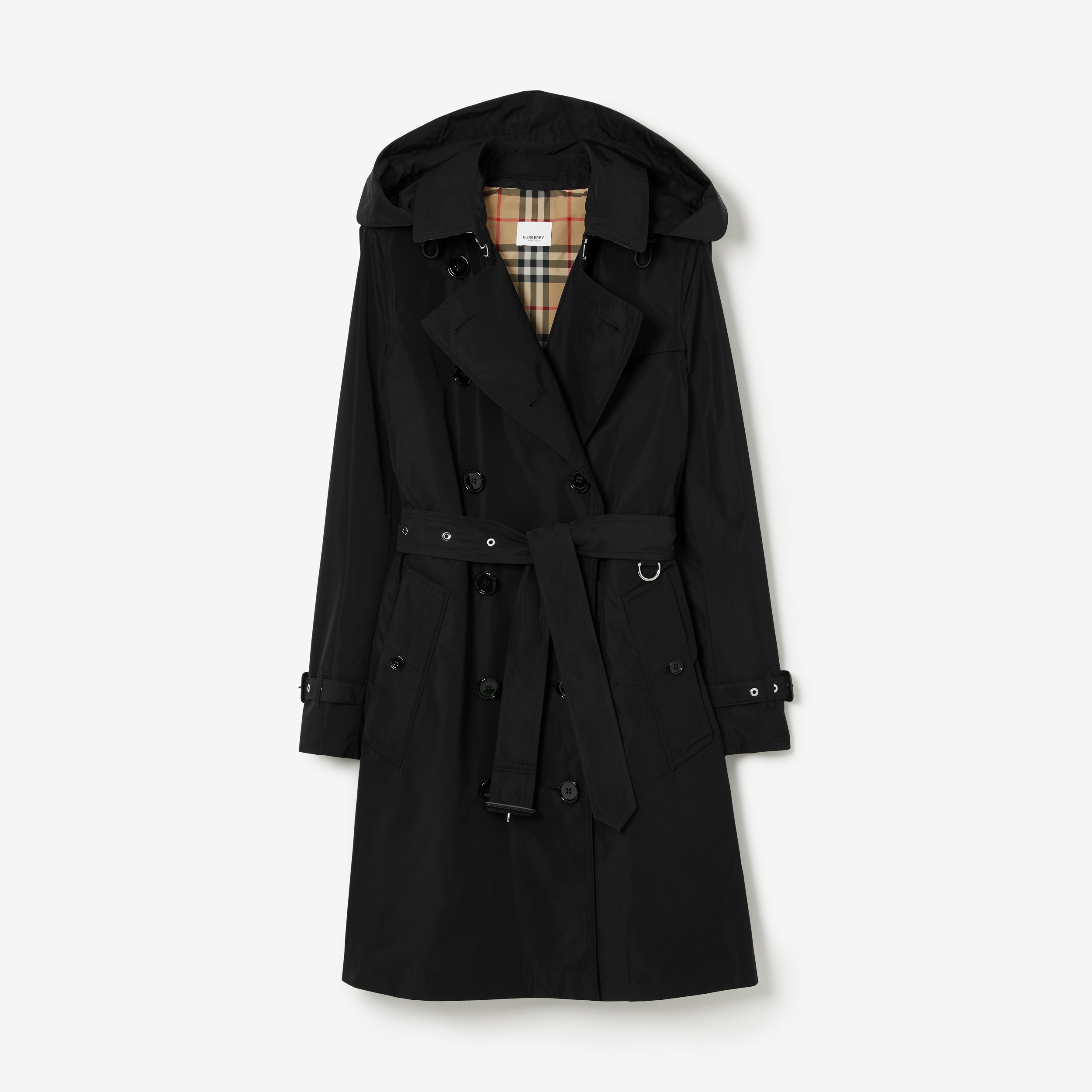 Trench coat Kensington de tafetá com capuz removível (Preto) - Mulheres | Burberry® oficial - 1