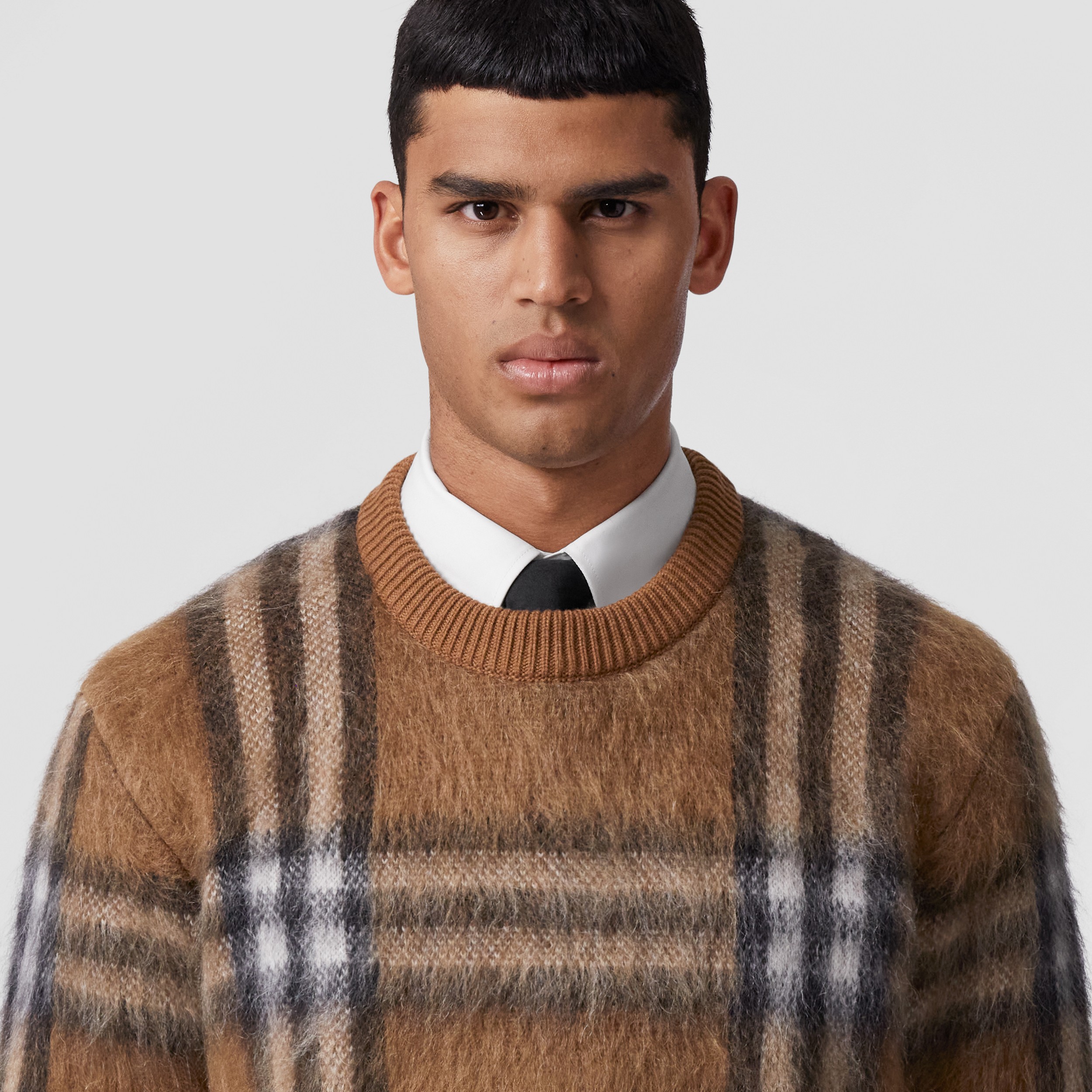 Check Mohair Wool Blend Jacquard Oversized Sweater in Dark Birch Brown - Men | Burberry® Official - 2