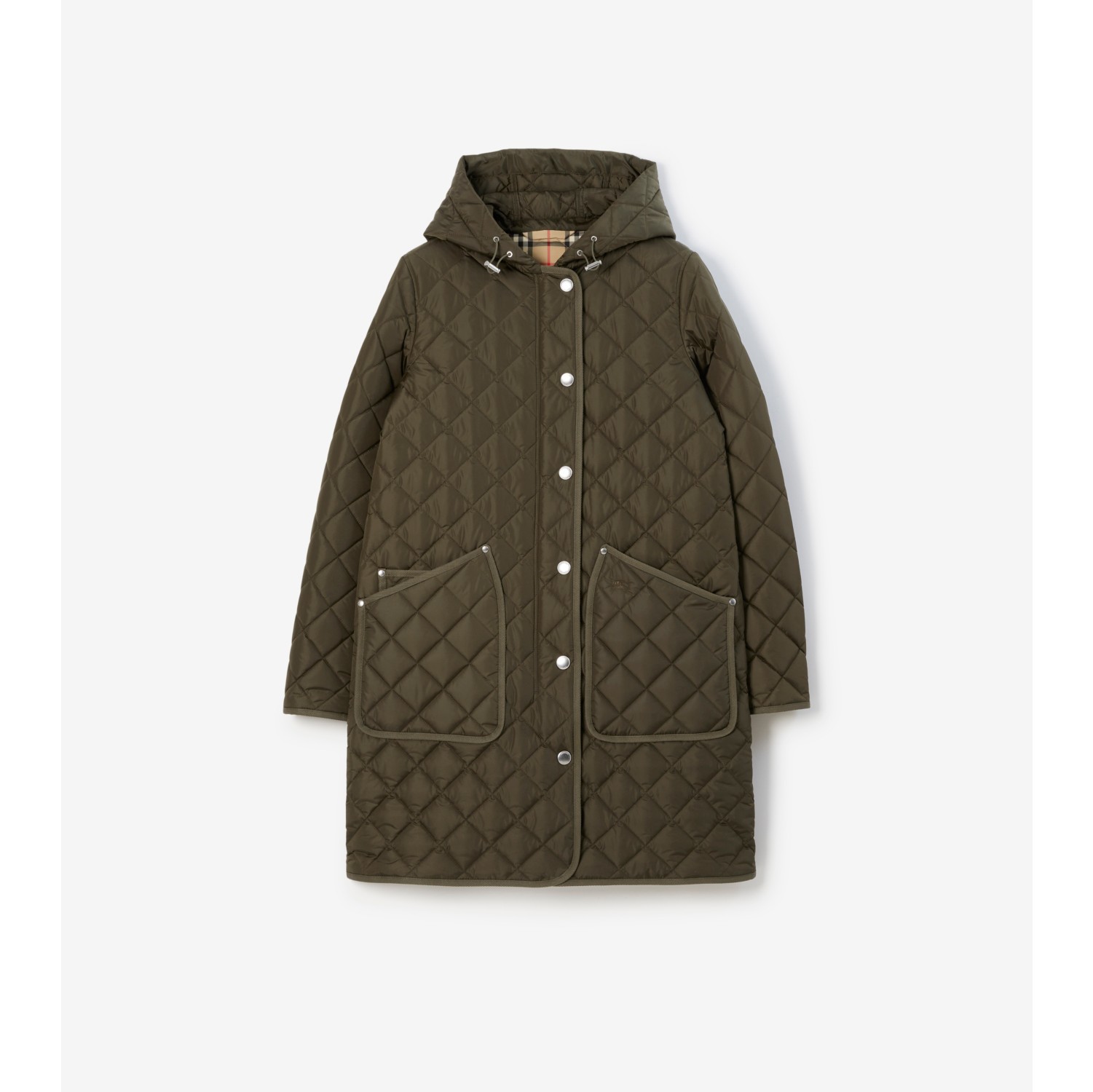 Quilted Nylon Coat in Dark Military Khaki - Women | Burberry® Official