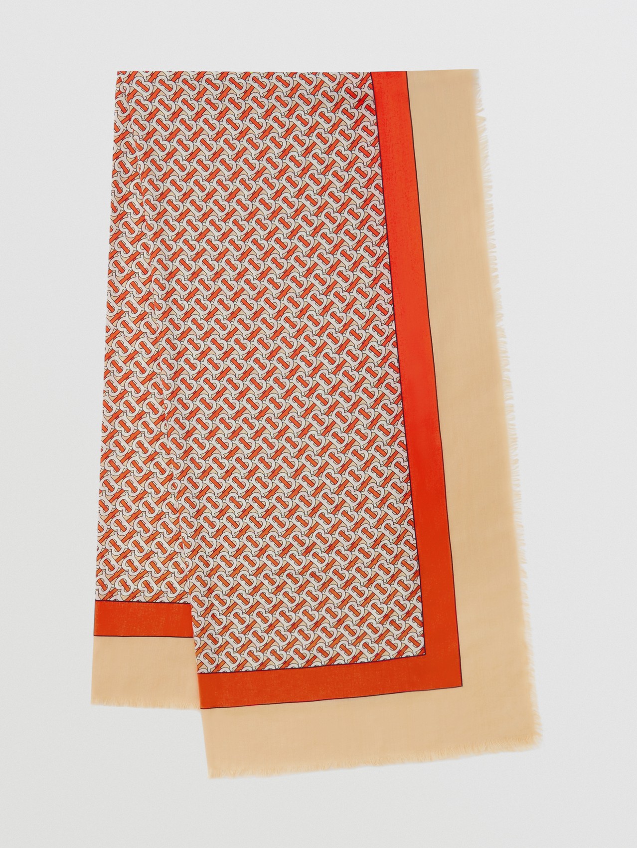 Monogram Print Lightweight Cashmere Scarf in Vermilion