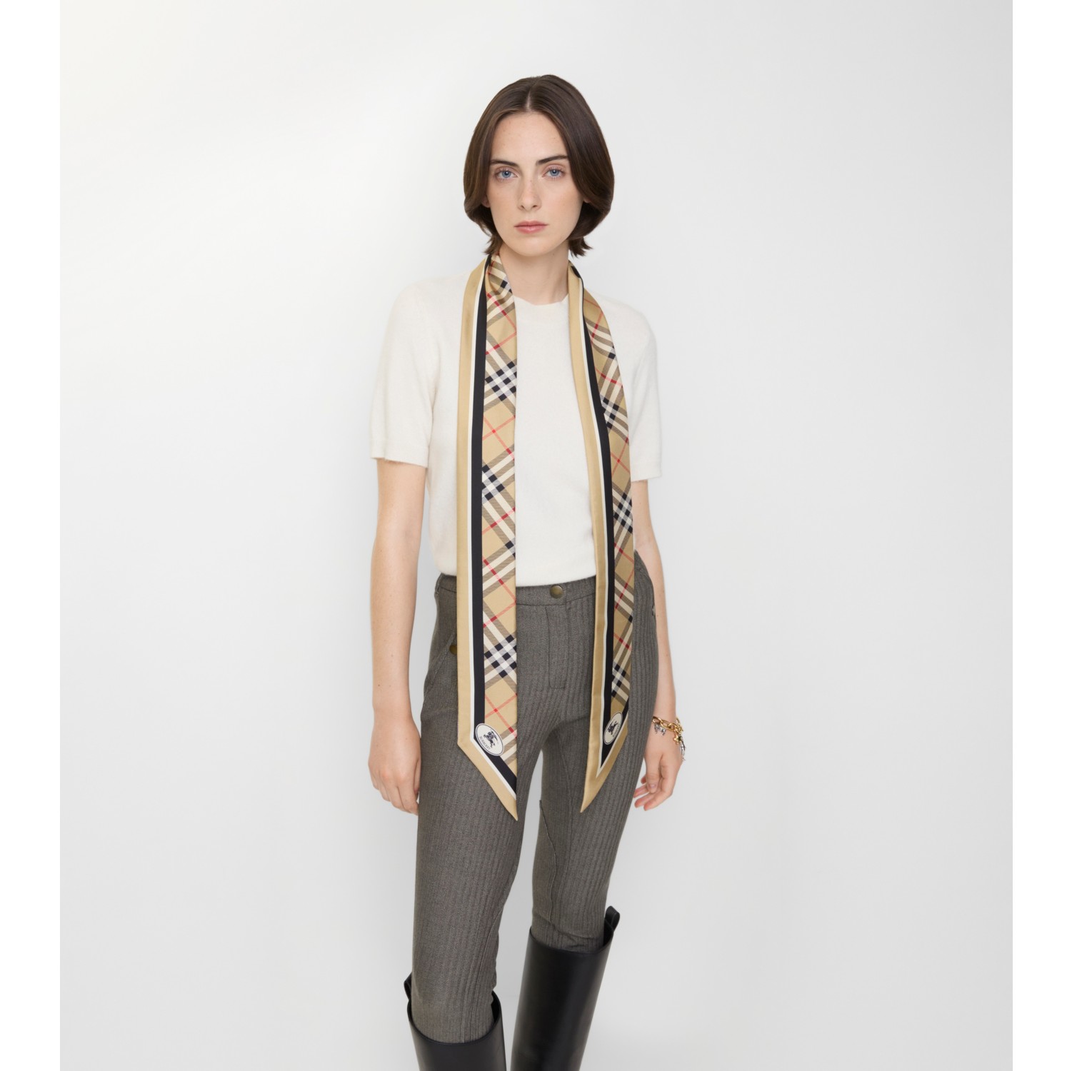 Skinny Check Silk Scarf