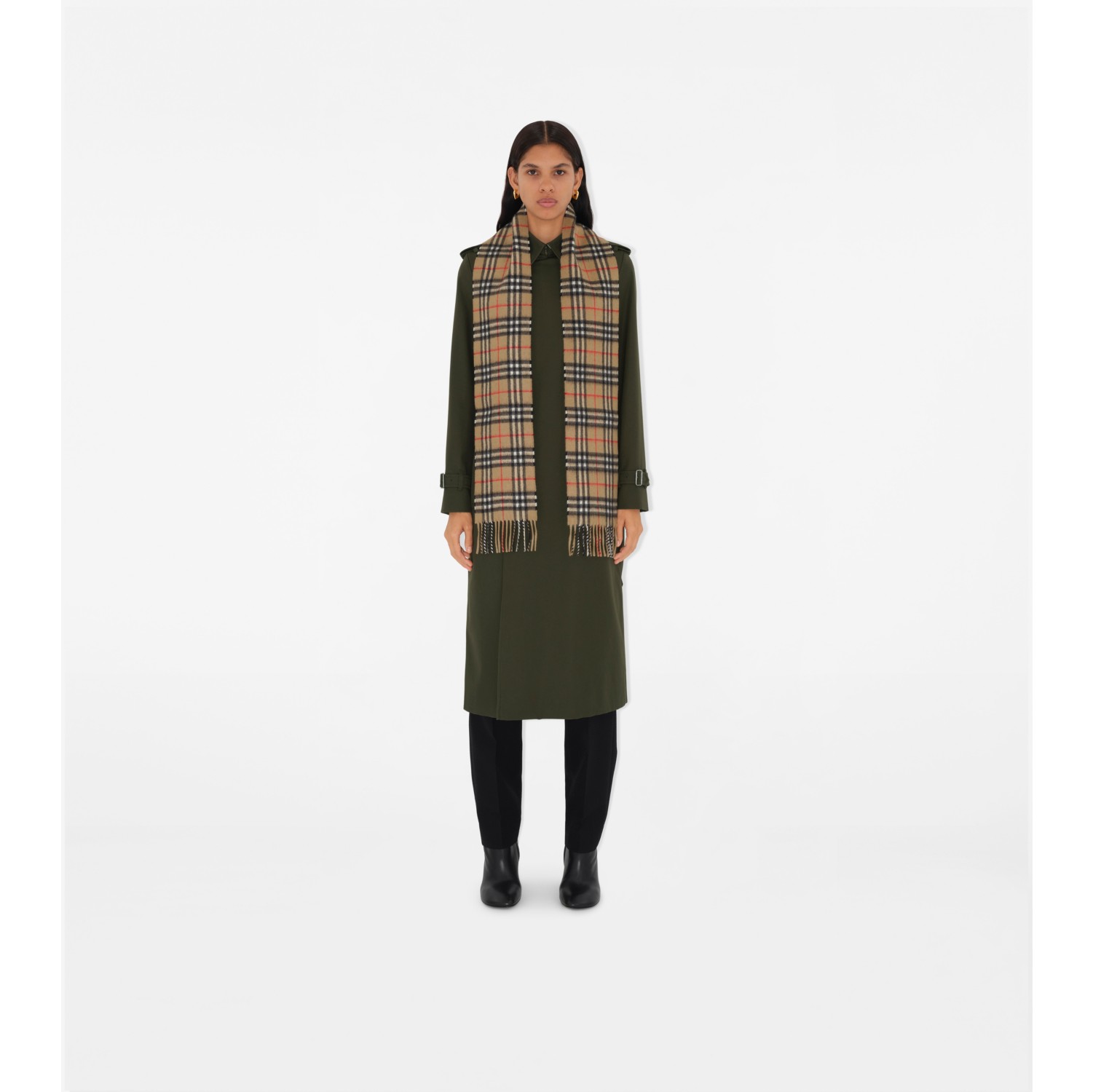 Narrow Check Cashmere Scarf in Archive beige Burberry Official