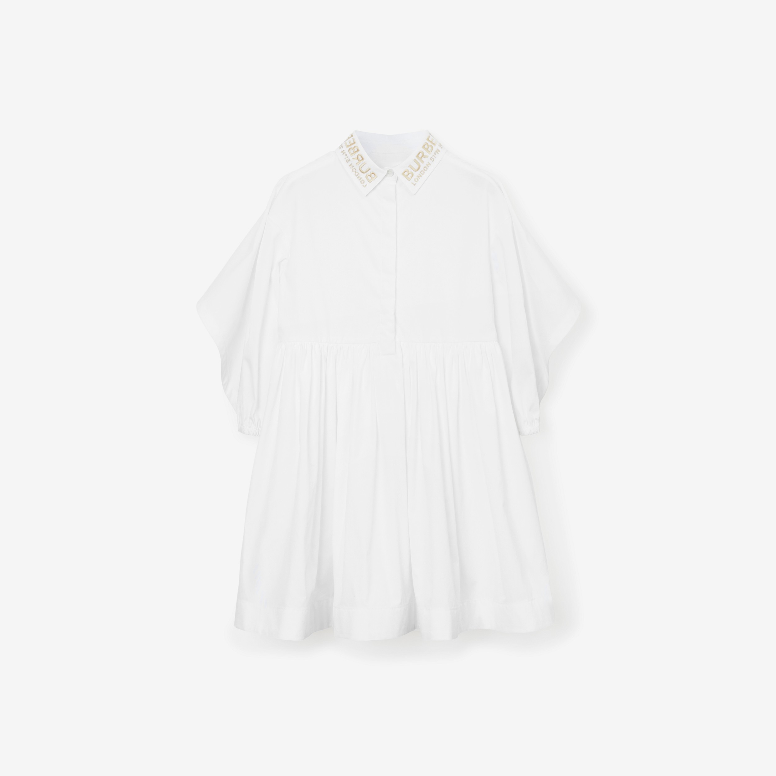 Cape Detail Stretch Cotton Poplin Dress in White | Burberry® Official - 1