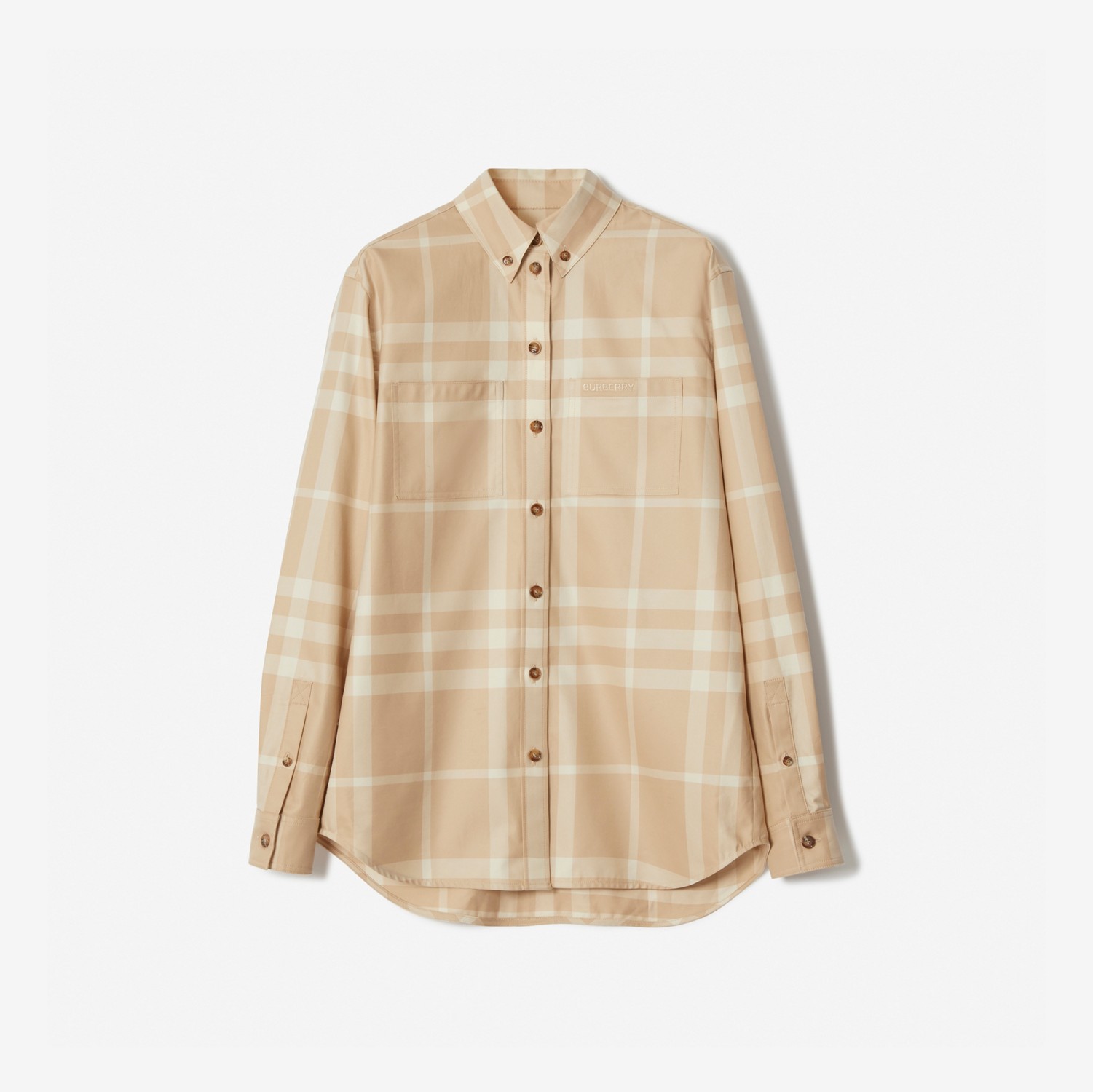 Camisa xadrez de algodão com colarinho abotoado (Fulvo Suave) - Mulheres | Burberry® oficial
