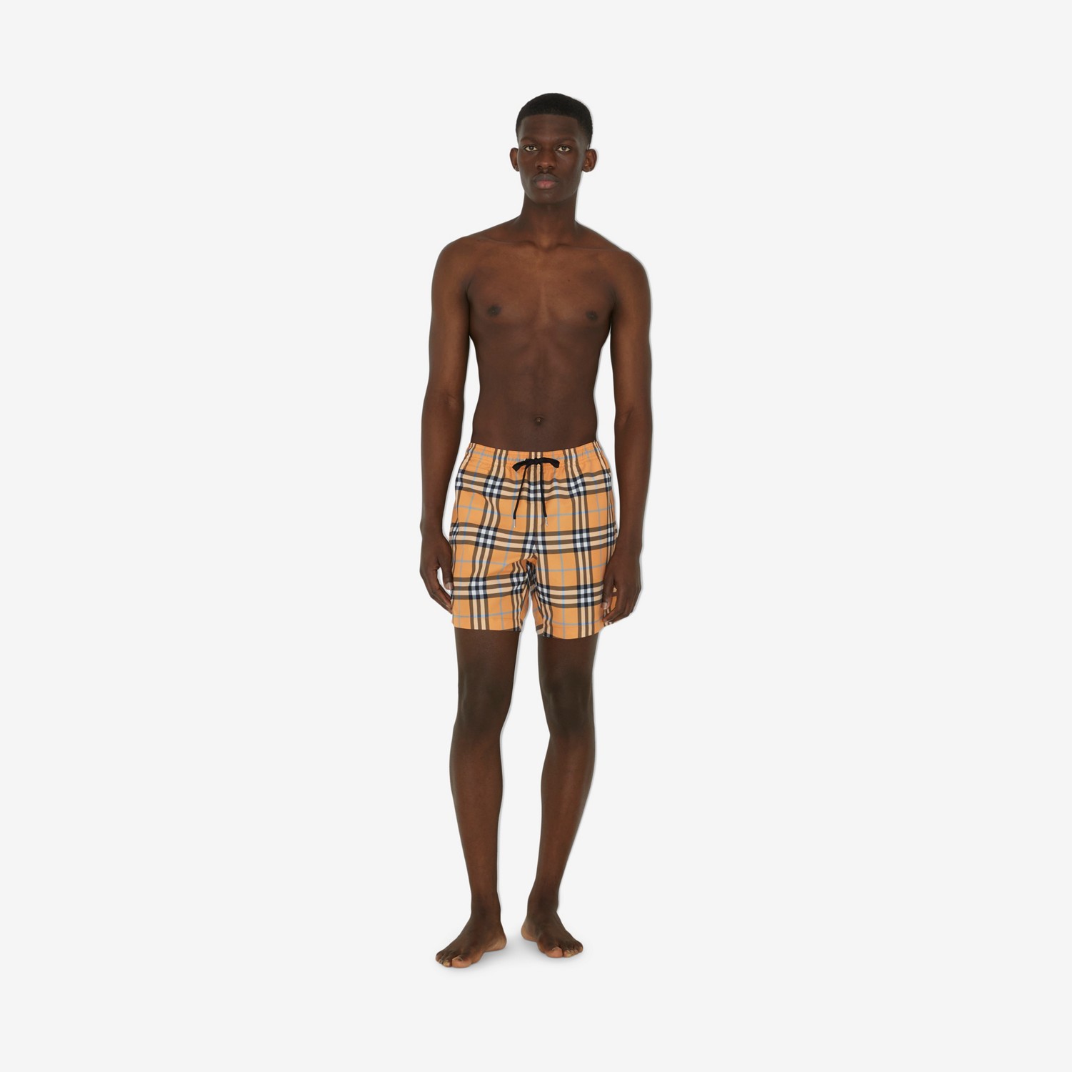 Check Drawcord Swim Shorts in Dusty Orange - Men | Burberry® Official
