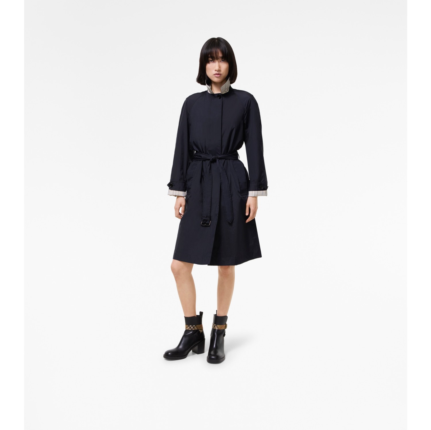 Long Belted Nylon Tickhill Car Coat in Navy - Women | Burberry
