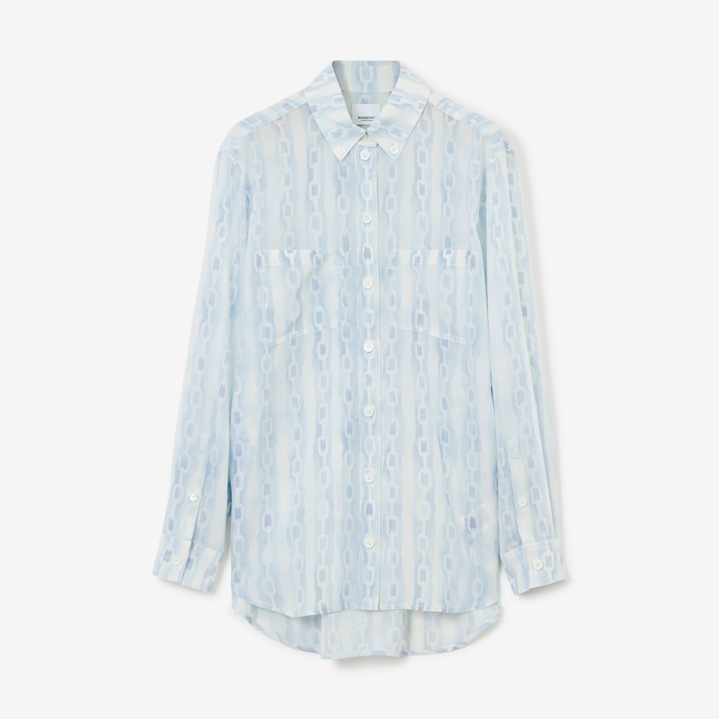 Chemise oversize à col boutonné en soie avec imprimé chaîne (Blanc) - Femme | Site officiel Burberry® - 1