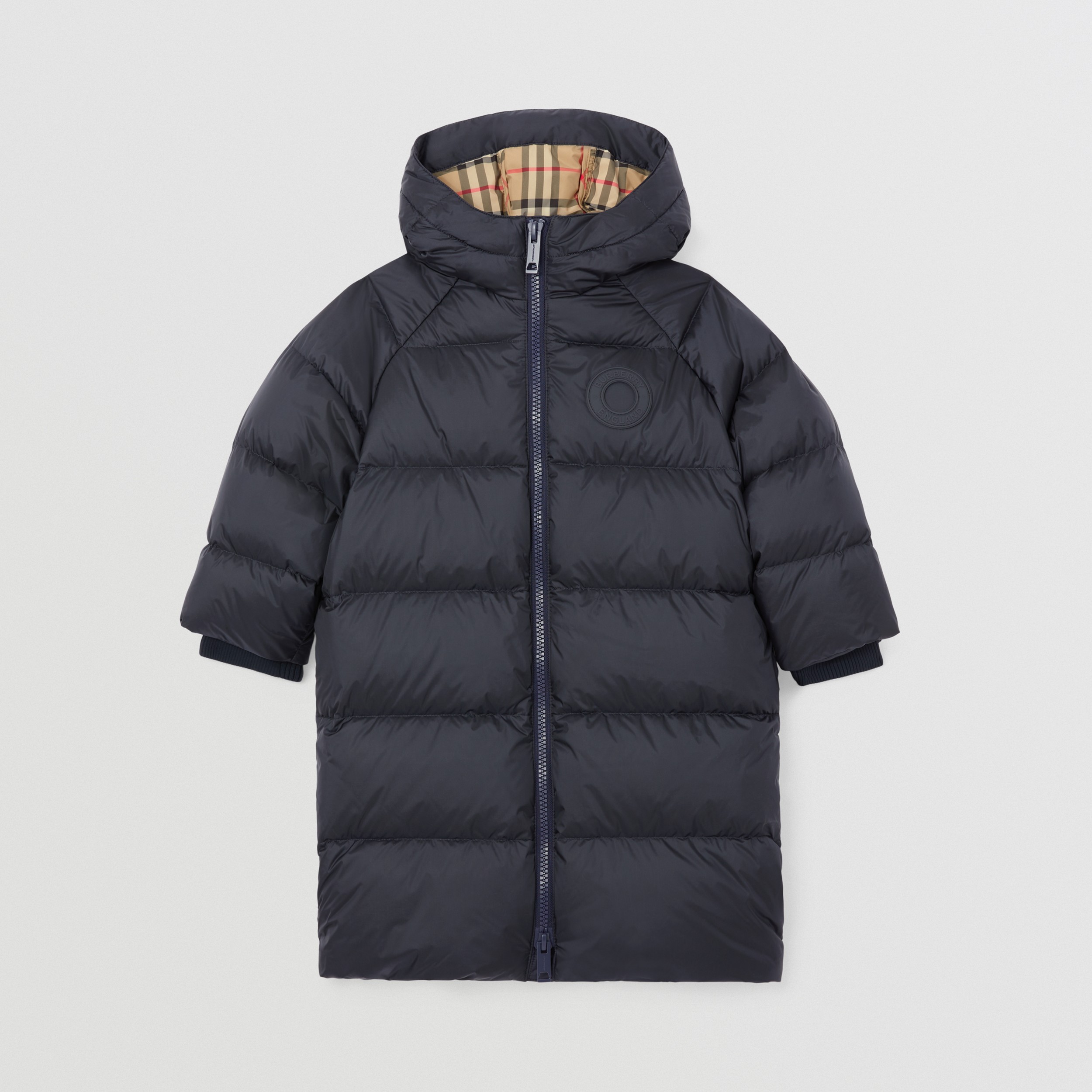 Logo Graphic Nylon Long Puffer Jacket in Midnight - Children | Burberry® Official - 1
