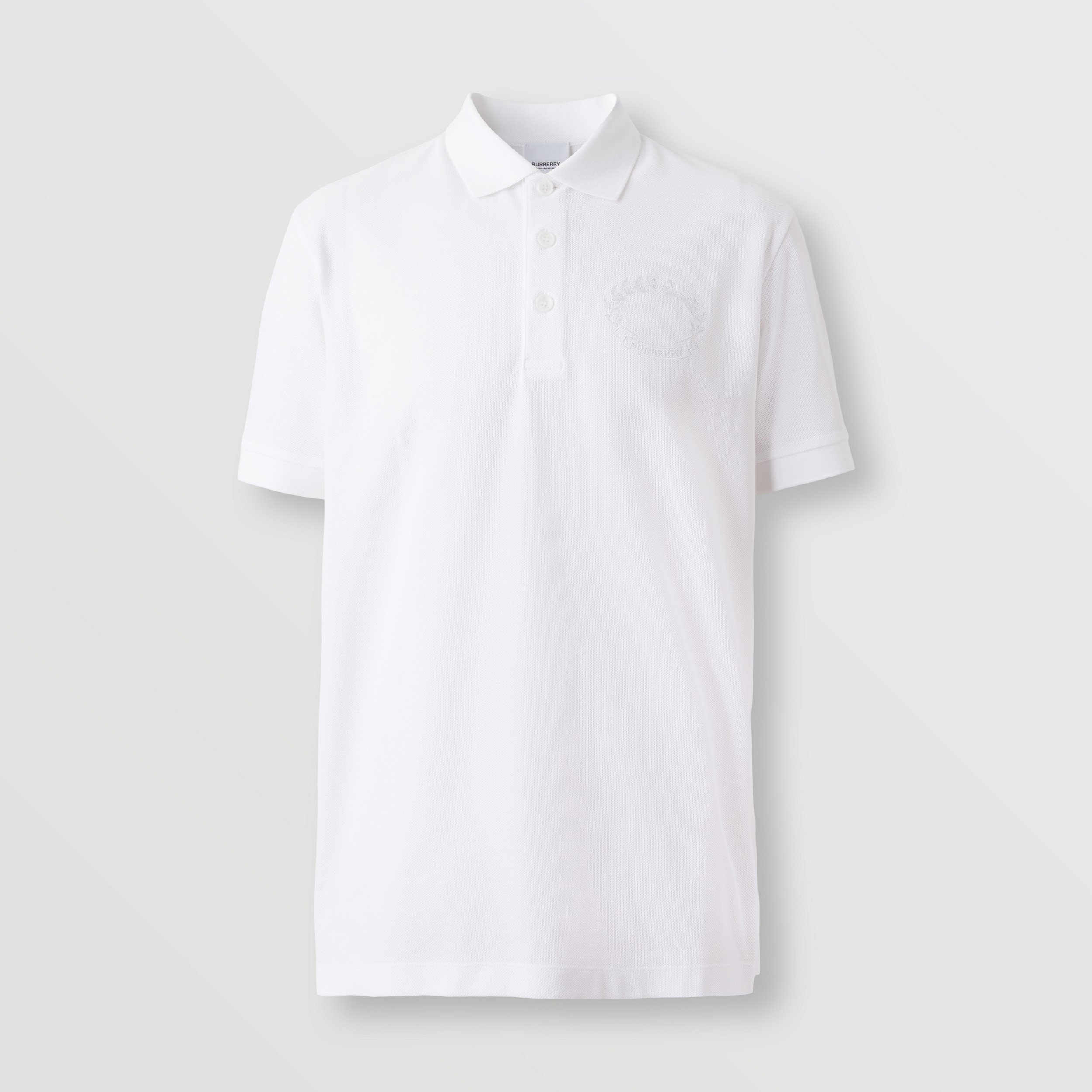 Embroidered Oak Leaf Crest Cotton Piqué Polo Shirt in White - Men | Burberry® Official - 4