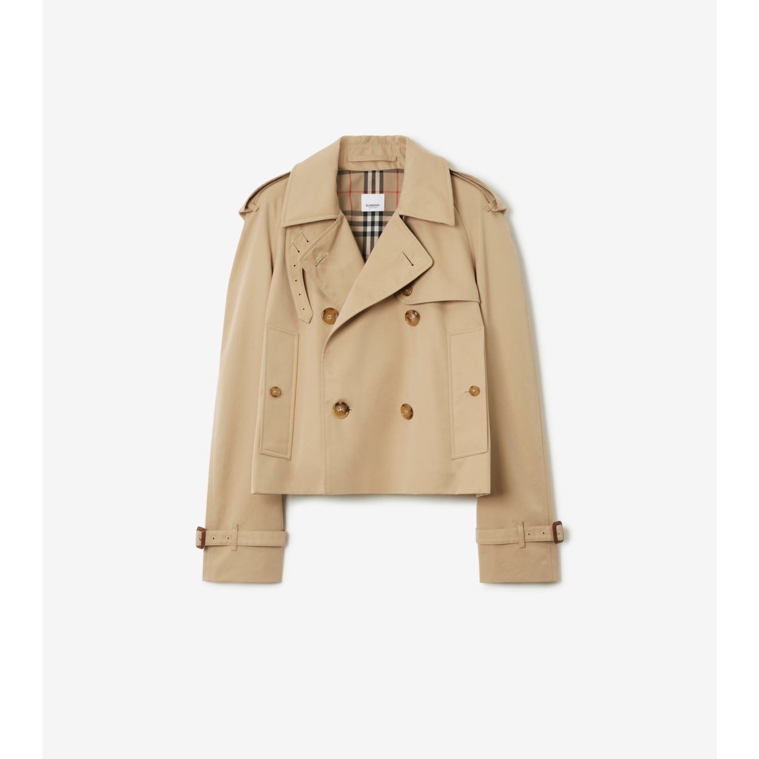 Cropped Gabardine Trench Jacket in Honey - Women, Cotton | Burberry®  Official