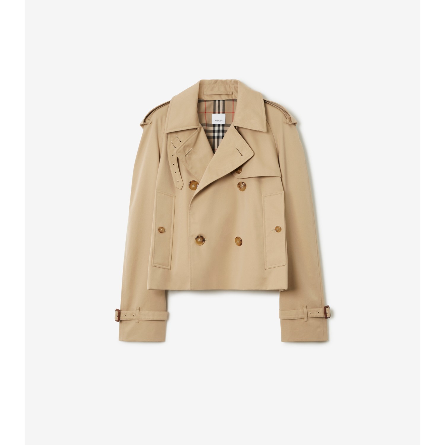 Cropped Gabardine Trench Jacket in Honey - Women, Cotton