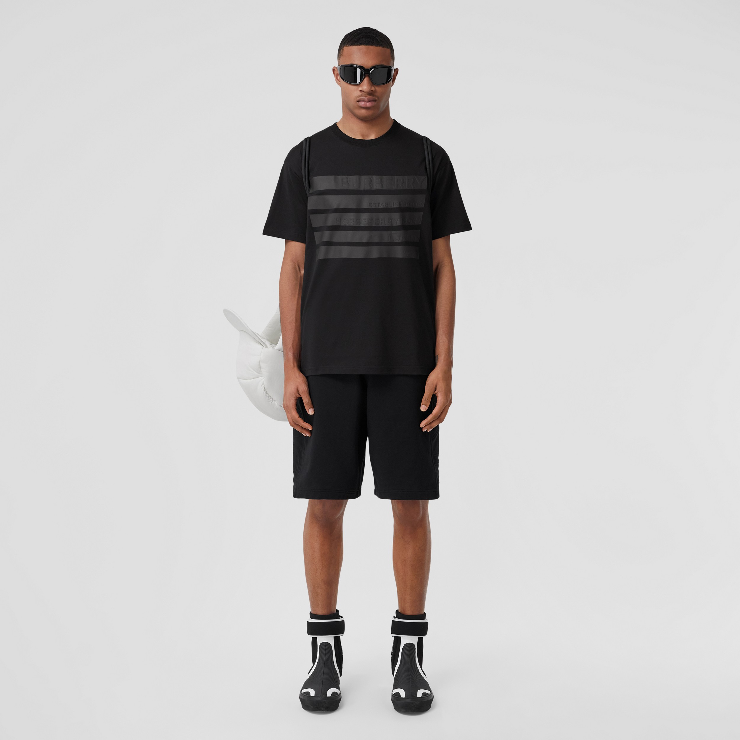 Horseferry Print Cotton Oversized T-shirt in Black - Men | Burberry® Official - 1