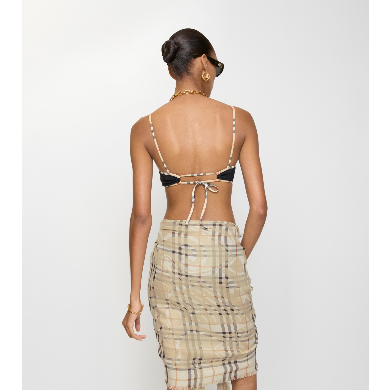 Bikinioberteil mit Check-Besatz