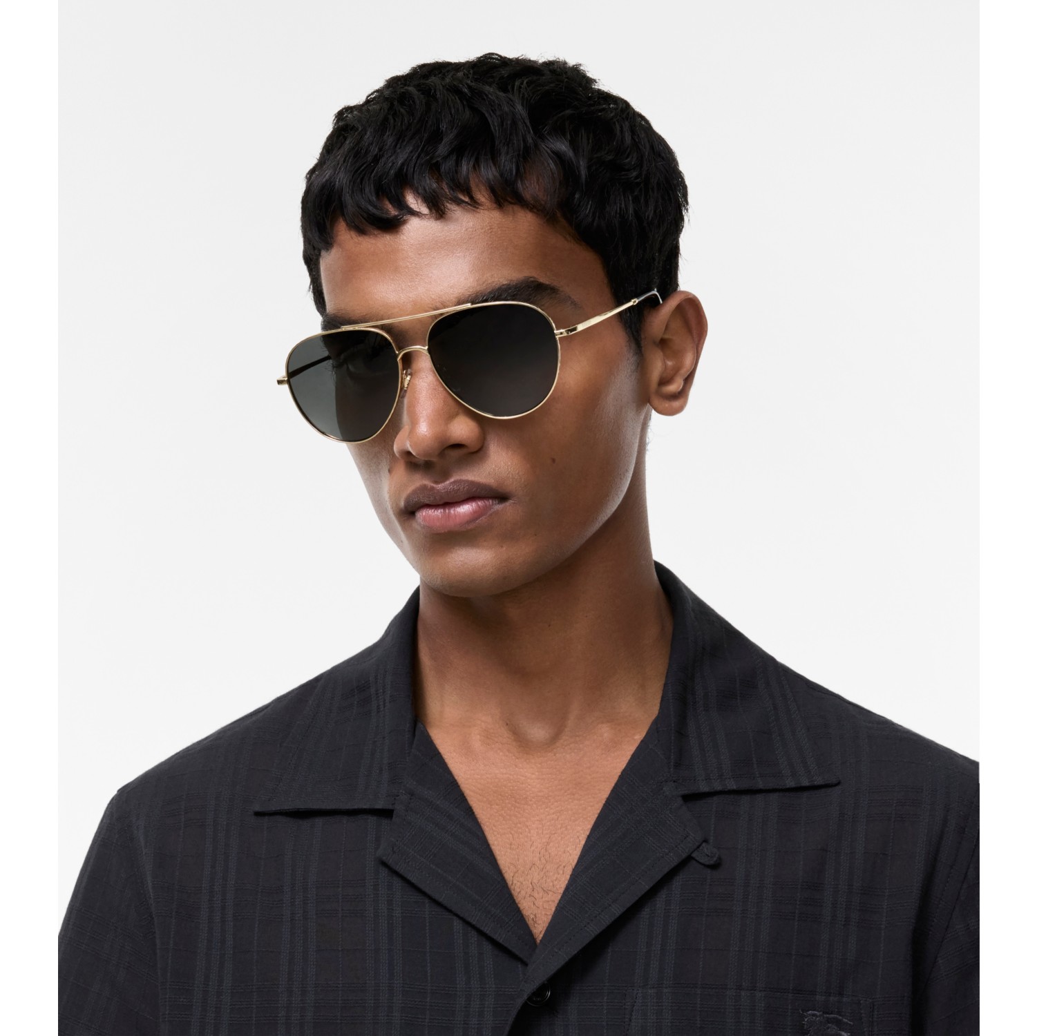 Metal Check Aviator Sunglasses