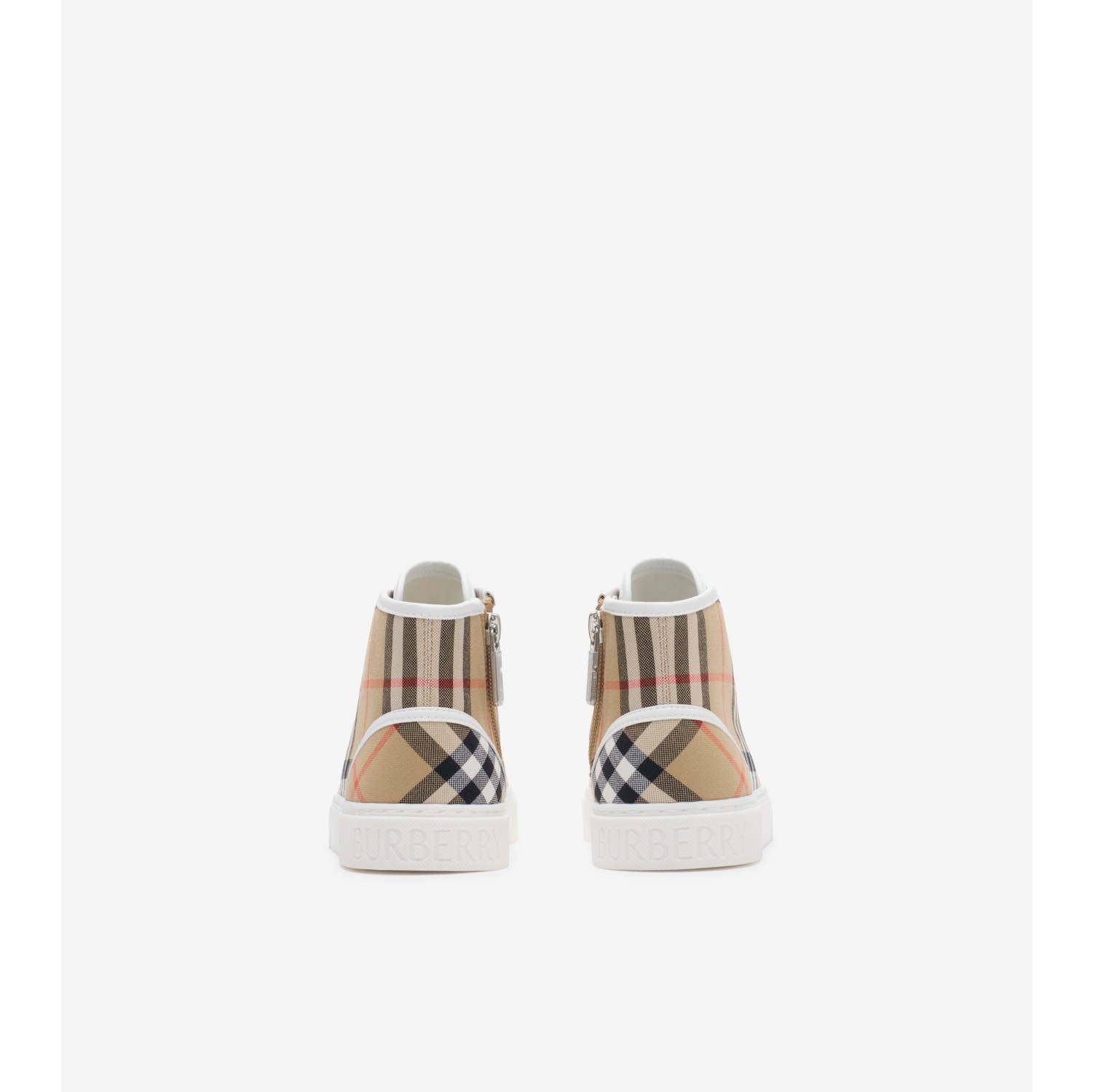 Check Cotton High-top Sneakers in Sand beige - Children | Burberry® Official